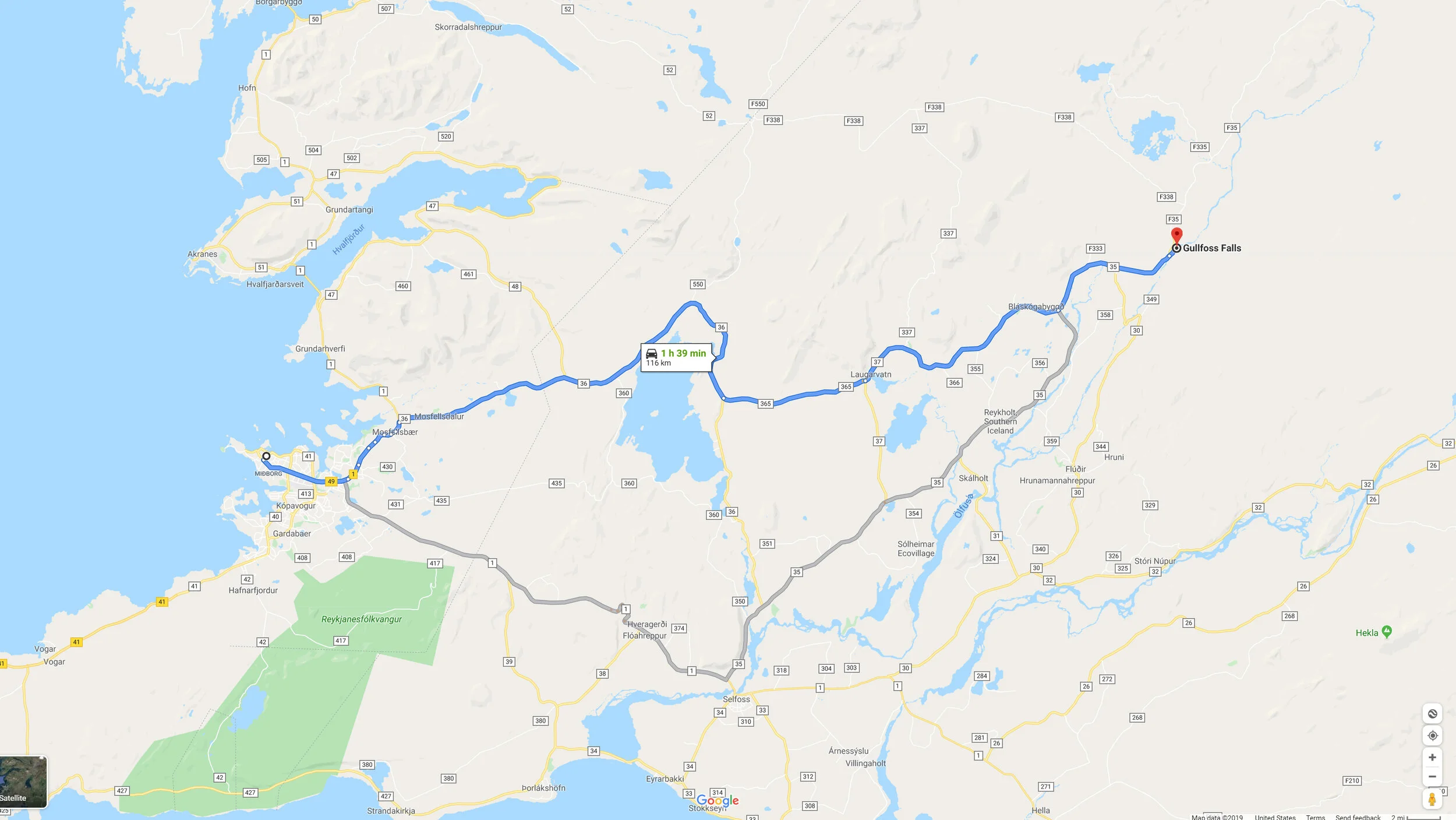 Gullfoss Map