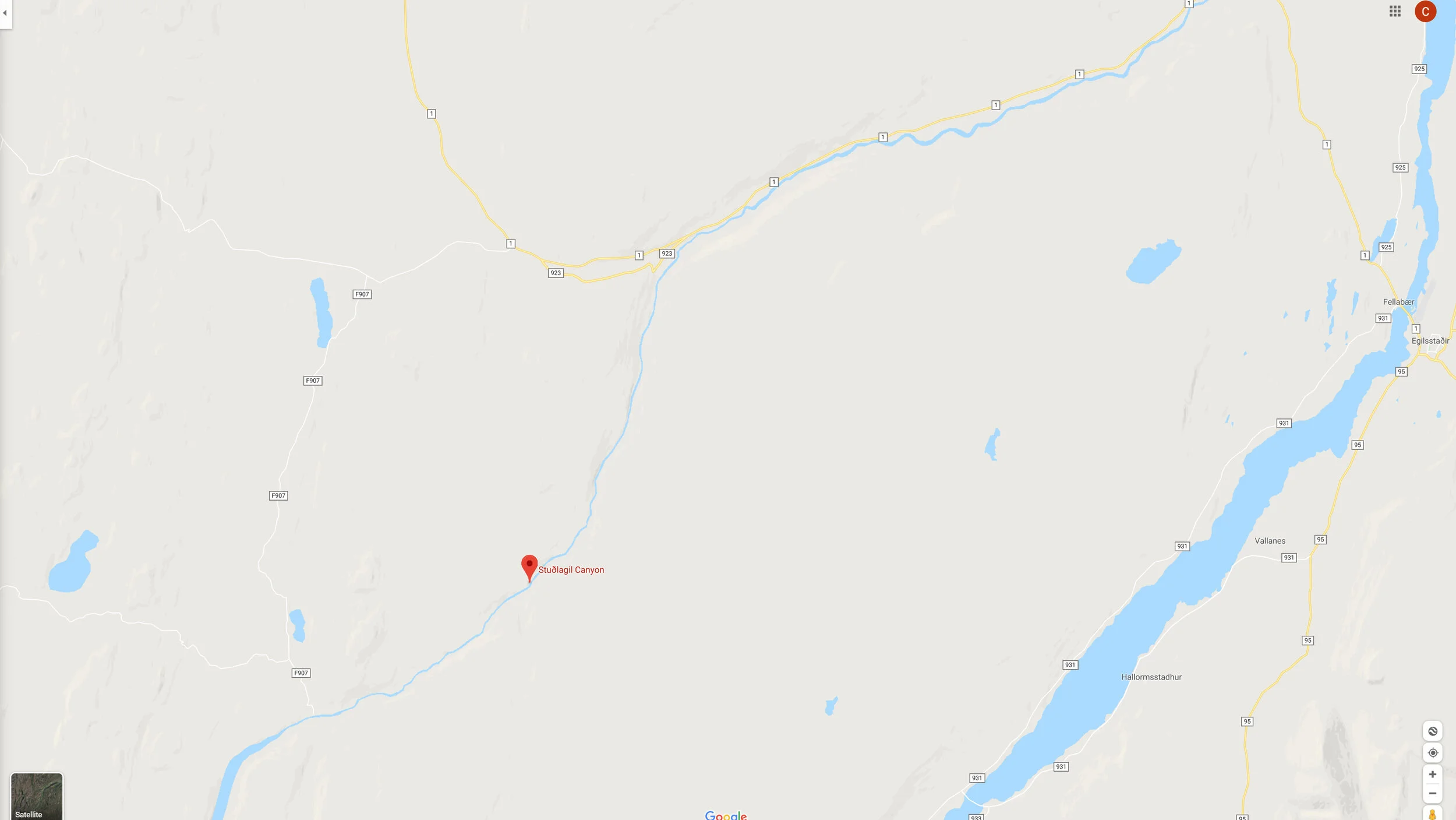 Studlagil Canyon Map