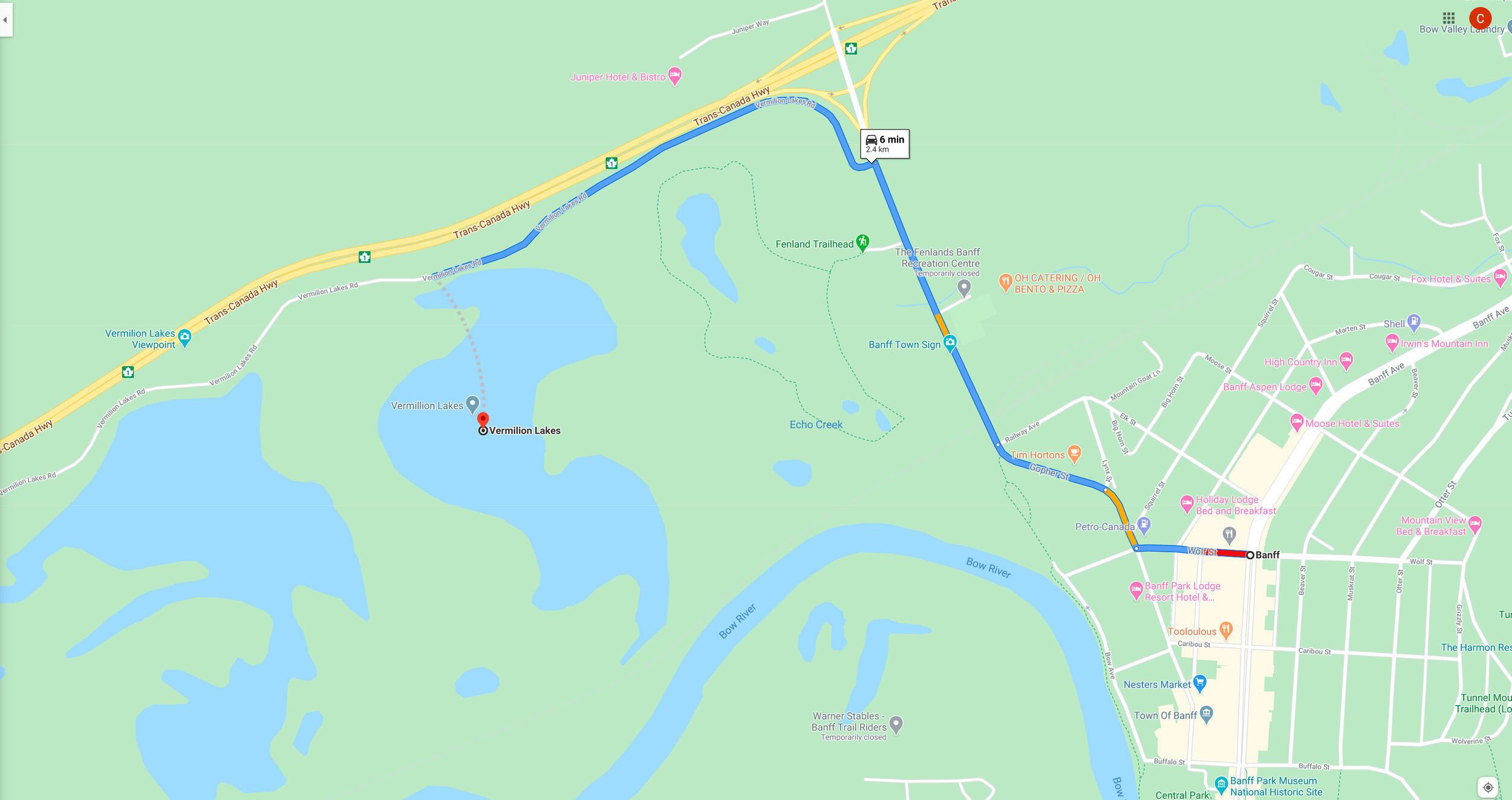 Vermilion Lakes Map