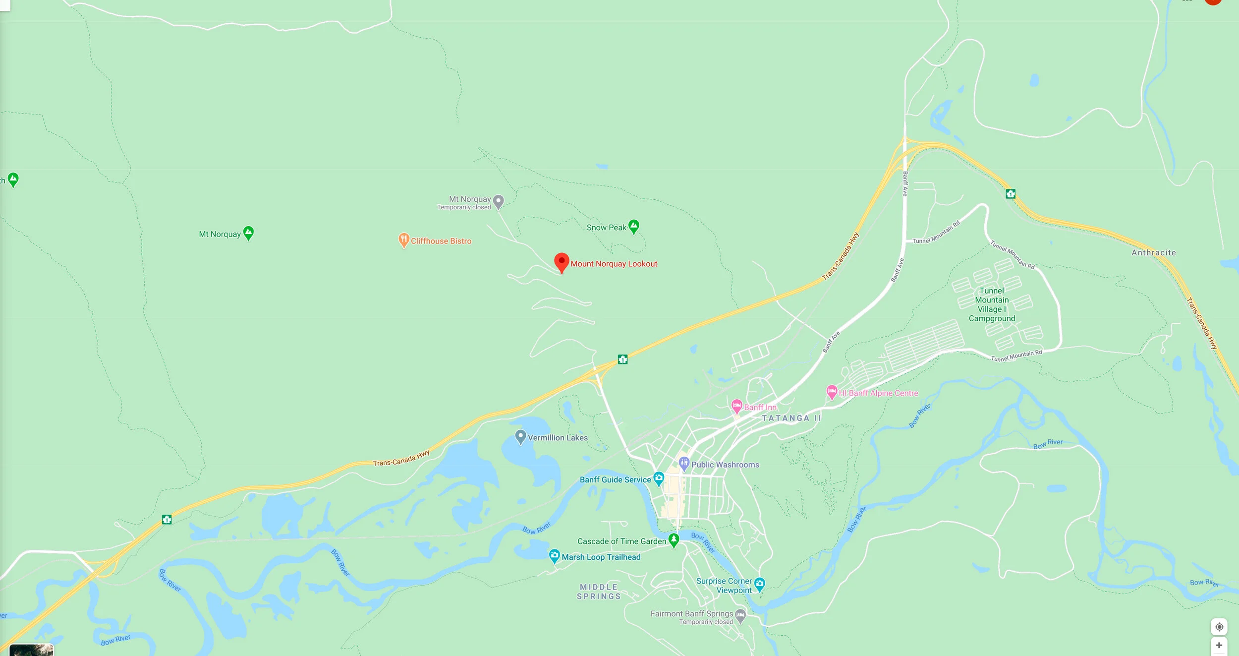 Mount Norquay Lookout Map