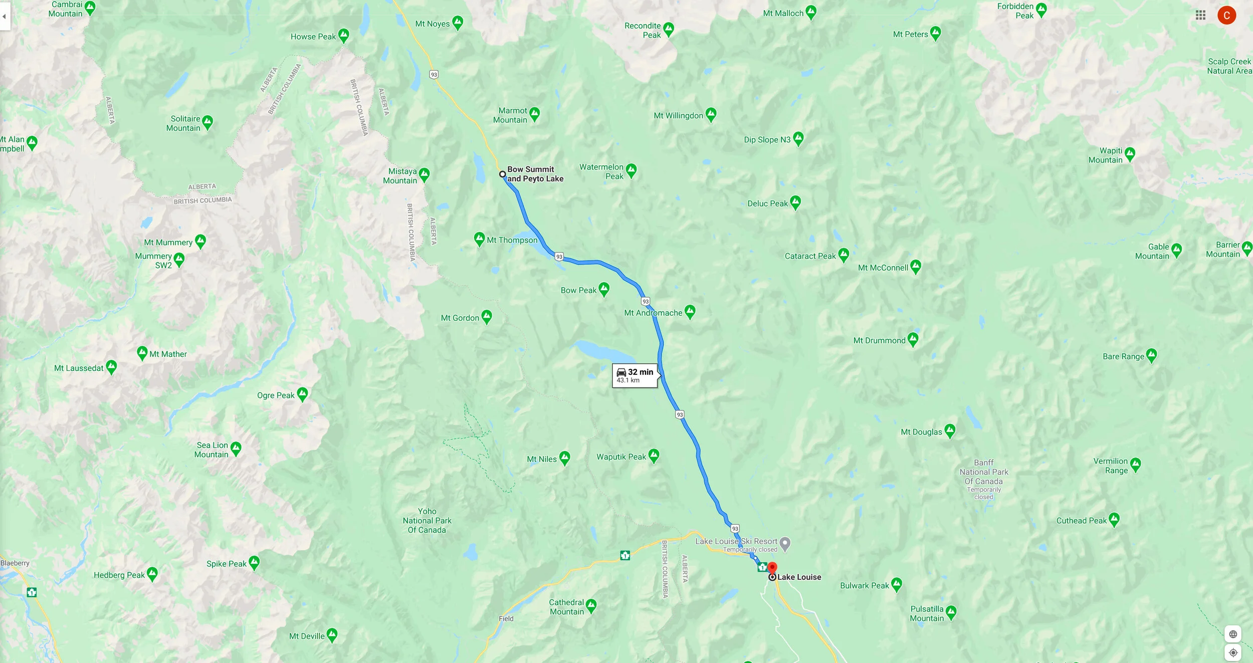 Peyto Lake Map