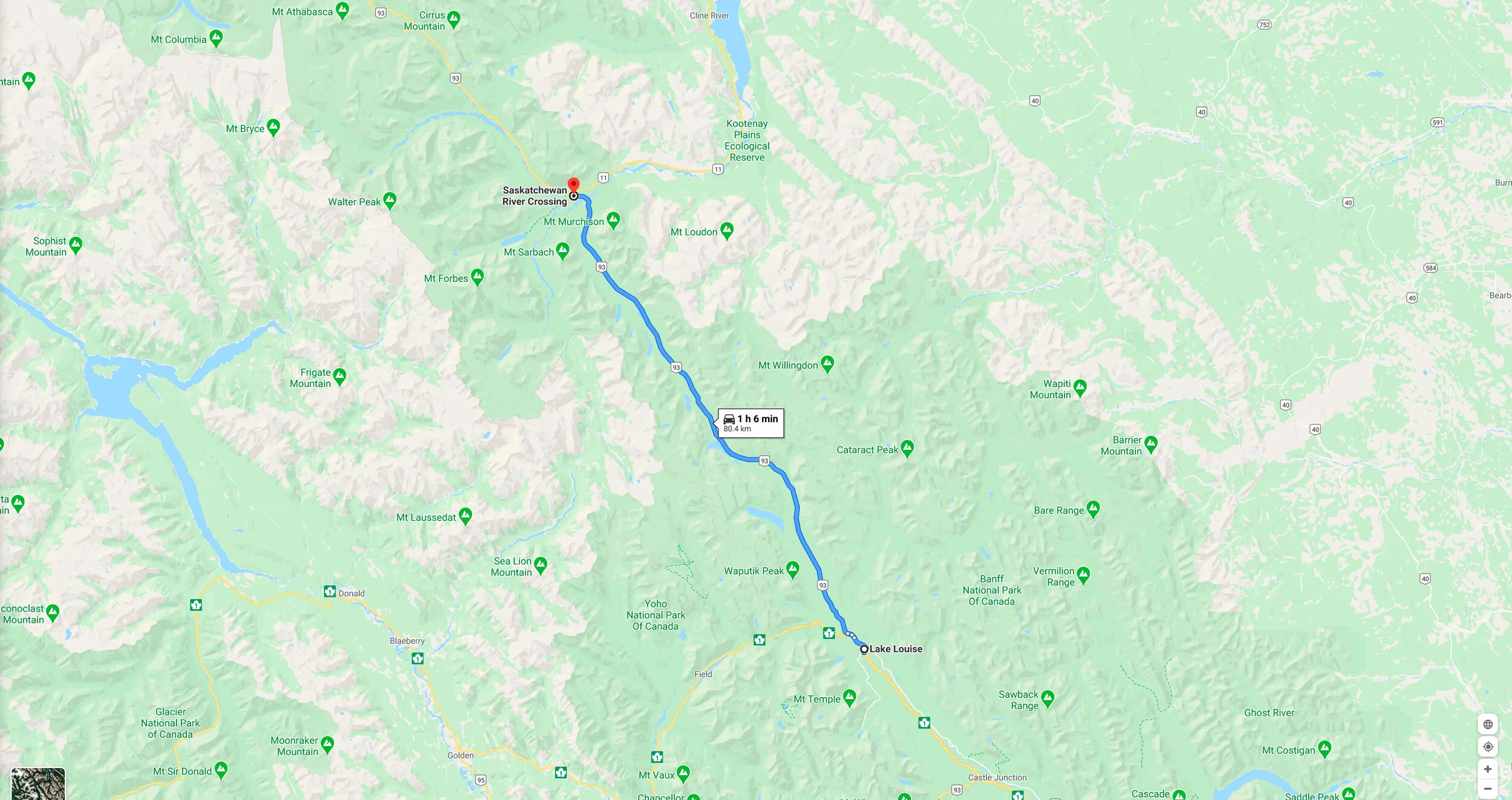 Saskatchewan River Crossing Map
