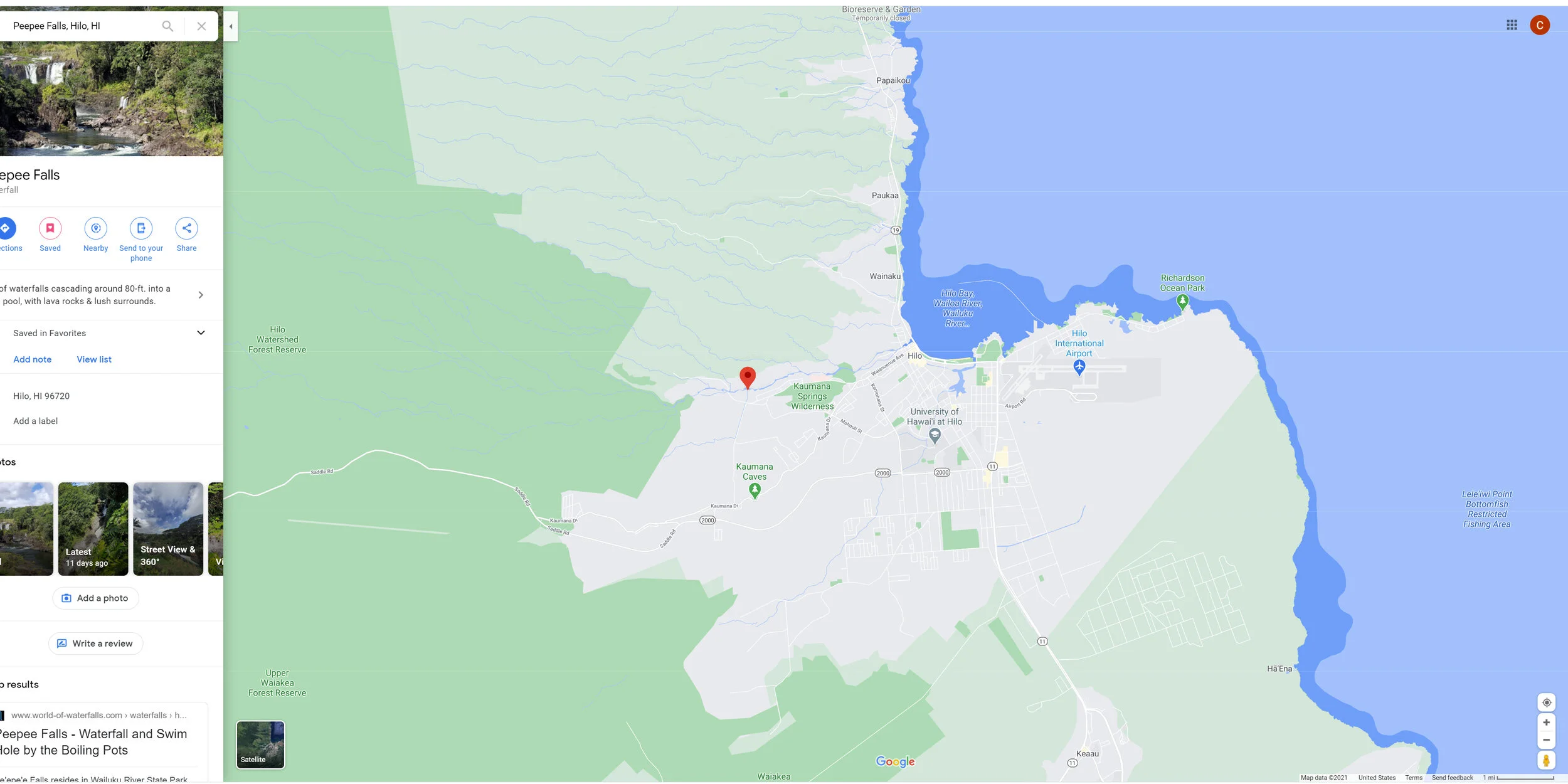 Pe’e Pe’e Falls Map