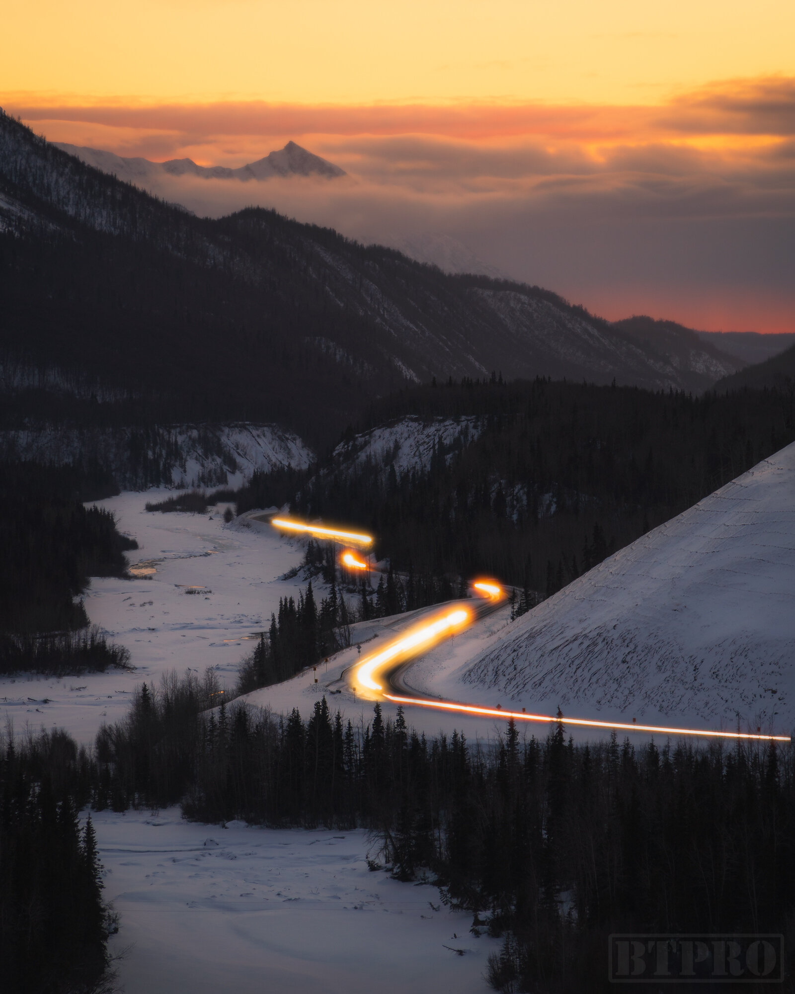 Lighttrails at Sunset on Glenn Highway