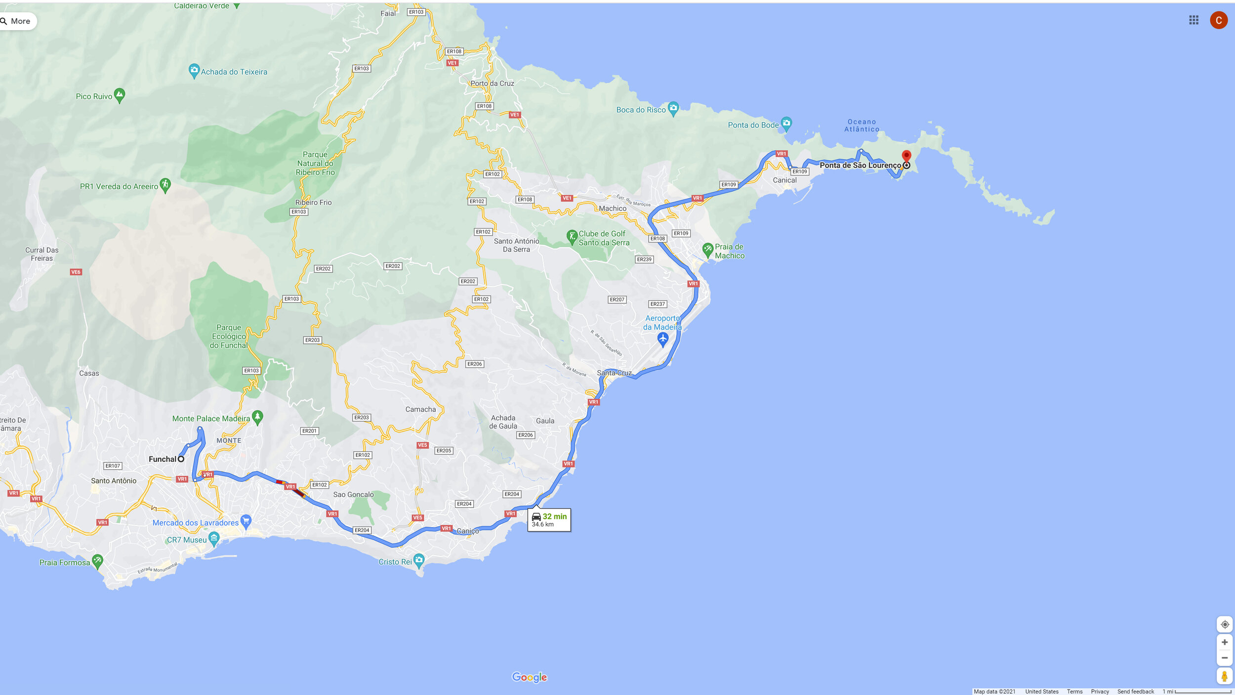 Ponta De Sao Lourenco Map