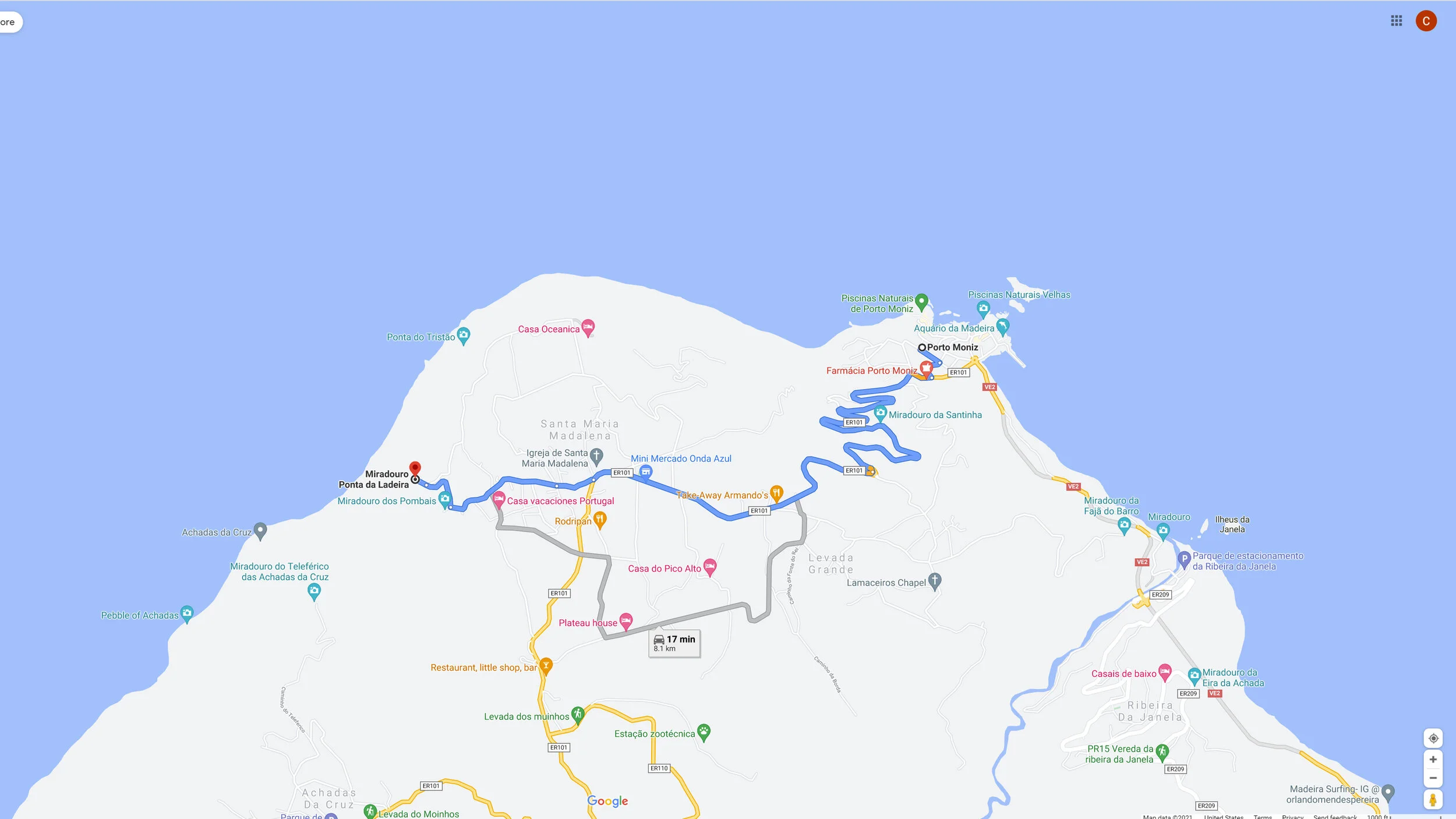 Miradoura Ponta Da Ladeira Map