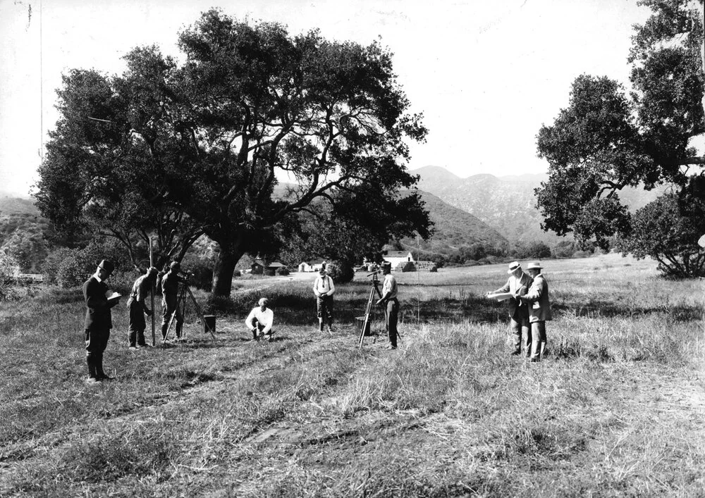 Surveying land at Founder’s Oak, 1922; Dr Reverend Scott on right. Zola Clearwater Collection
