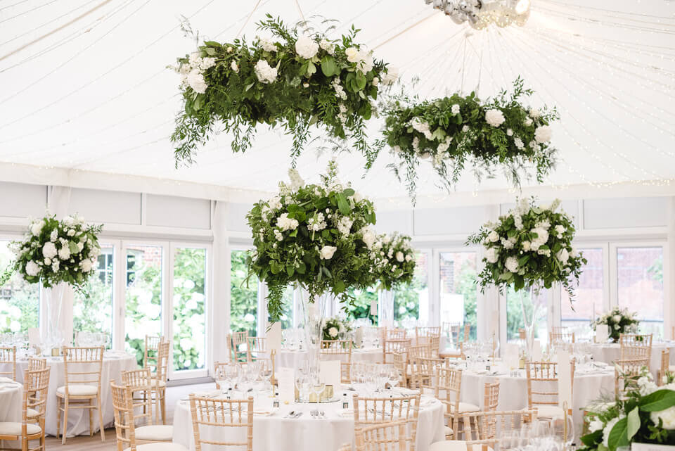 Marquee hanging flowers - Fulham Palace Wedding