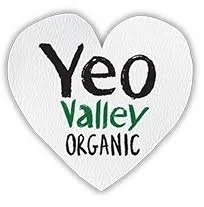 Heart-shaped logo with the words "Yeo Valley Organic" in black and green text.