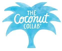 Logo for The Coconut Collab featuring a stylized blue coconut tree with the text inside.