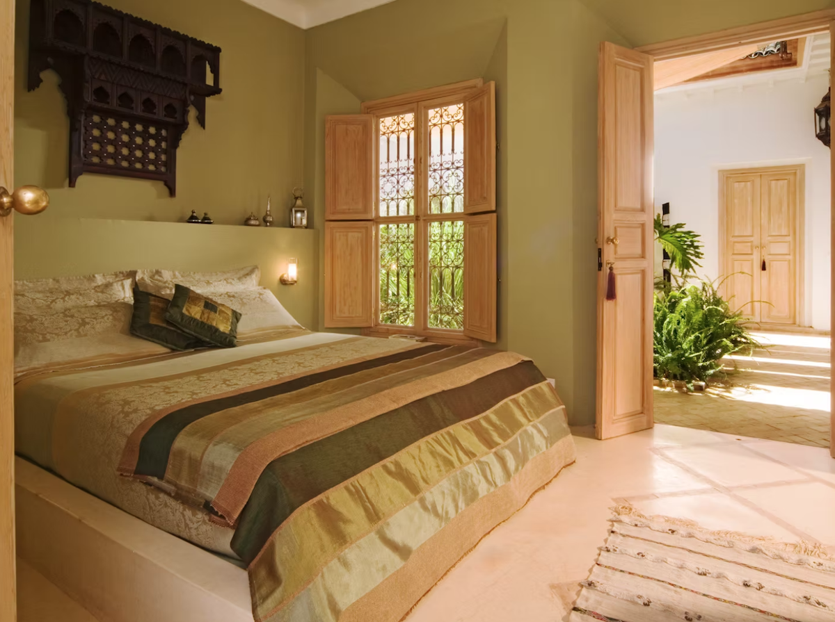Green Bedroom at a Pilates Retreat in Marrakesh in Morocco