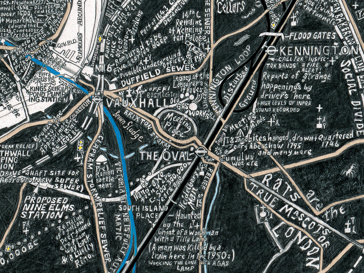The map accurately displays the underground train routes and London’s ‘ghost’ Stations (Dead Stations’ as the staff calls them). It also includes some of its disused tunnel routes. There have been numerous reports of strange incidences by the dr