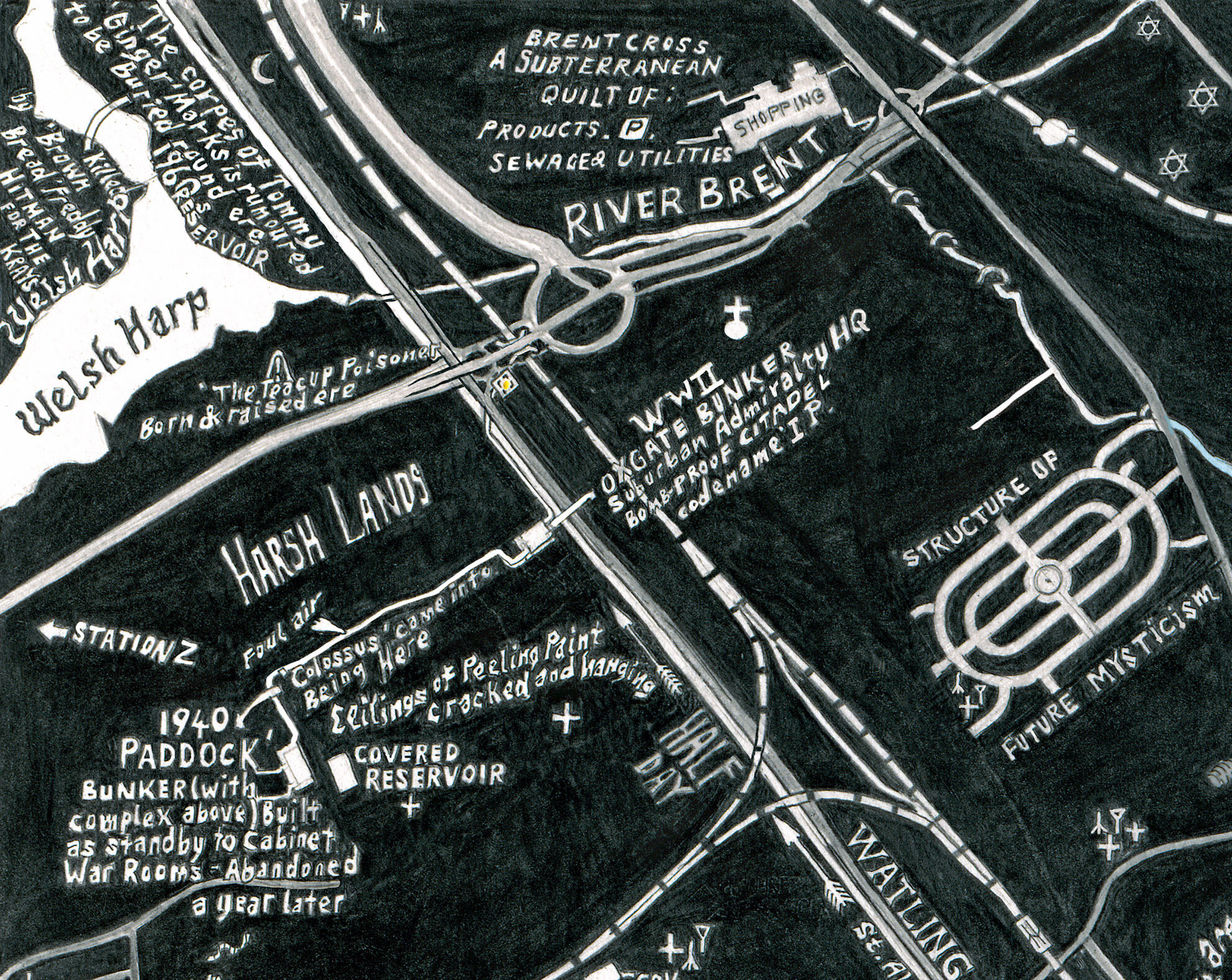 My father was a London Policemen so I used some of his knowledge on some infamous happenings. He told me that the corpse of Tommy ‘Ginger’ Marks is rumoured to have been buried under the flyover near Brent Cross Shopping Centre (which has itself a q