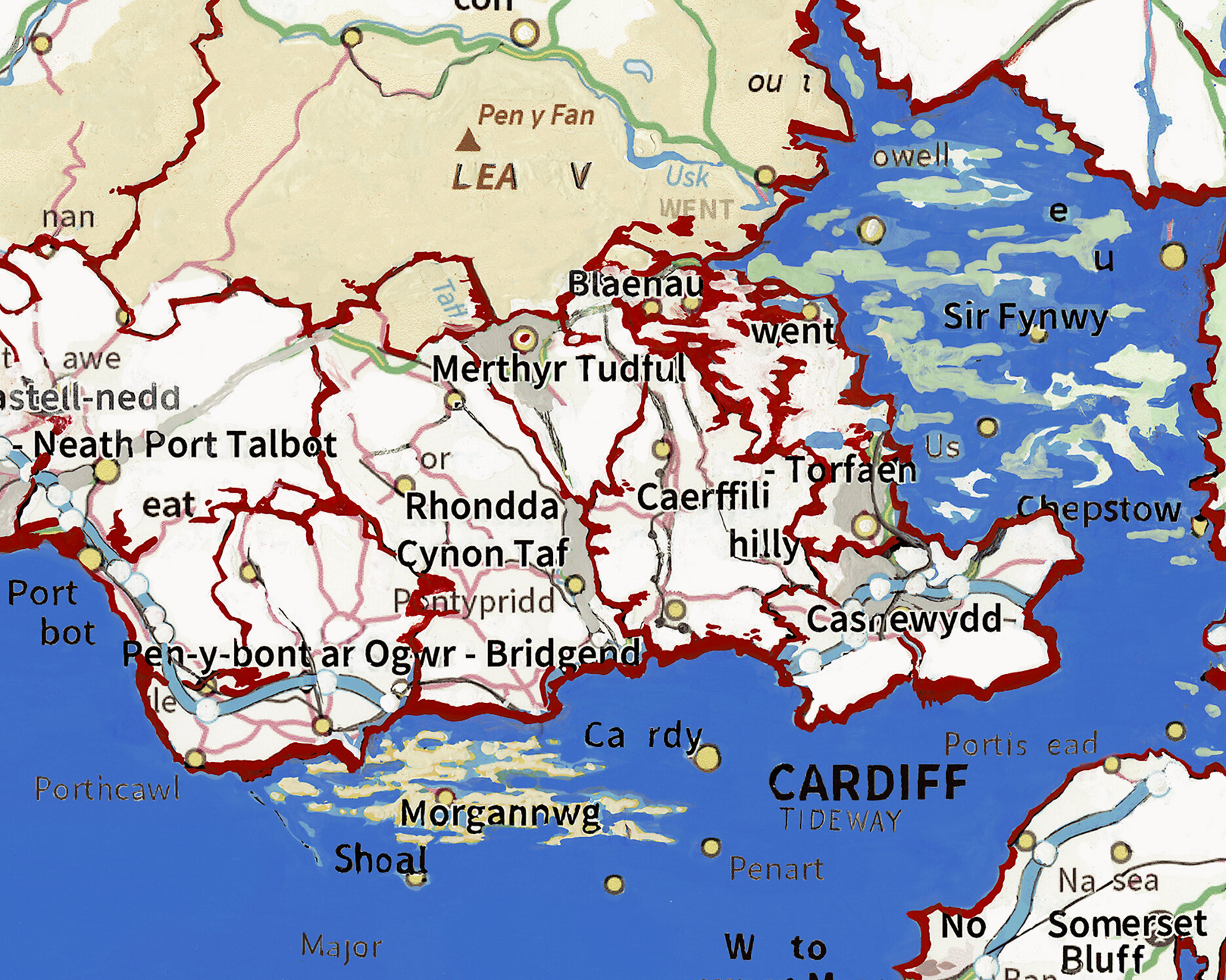 Cardiff, which voted 60% for Remain is now nothing more than a tideway. All the districts of Wales except Cardiff are named in Welsh, not English.