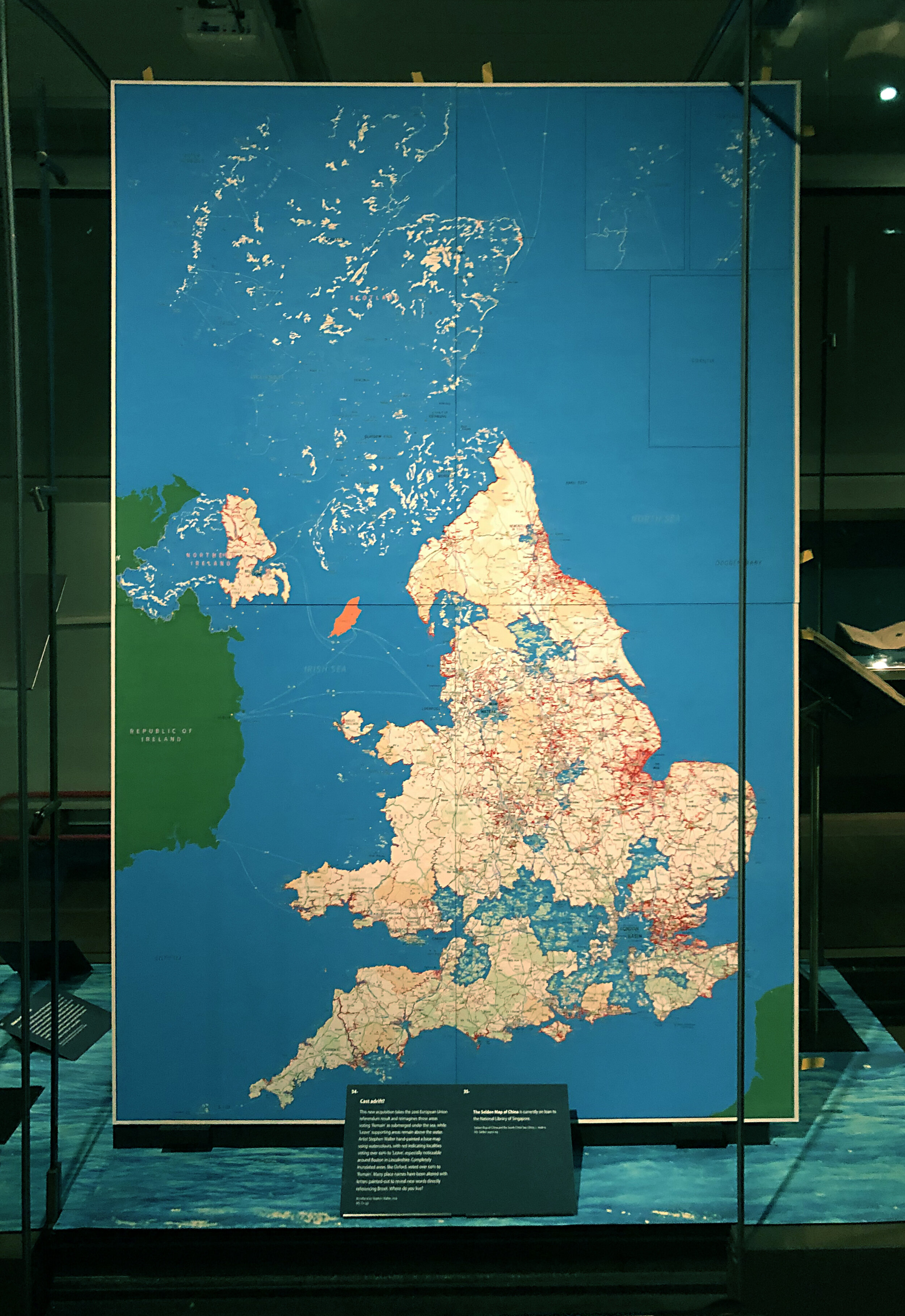 Shot of the original Brexitland painting on show at the Talking Maps exhibition at The Bodleian Library, Oxford. The Bodleian purchased it in 2019 for their map collection.
