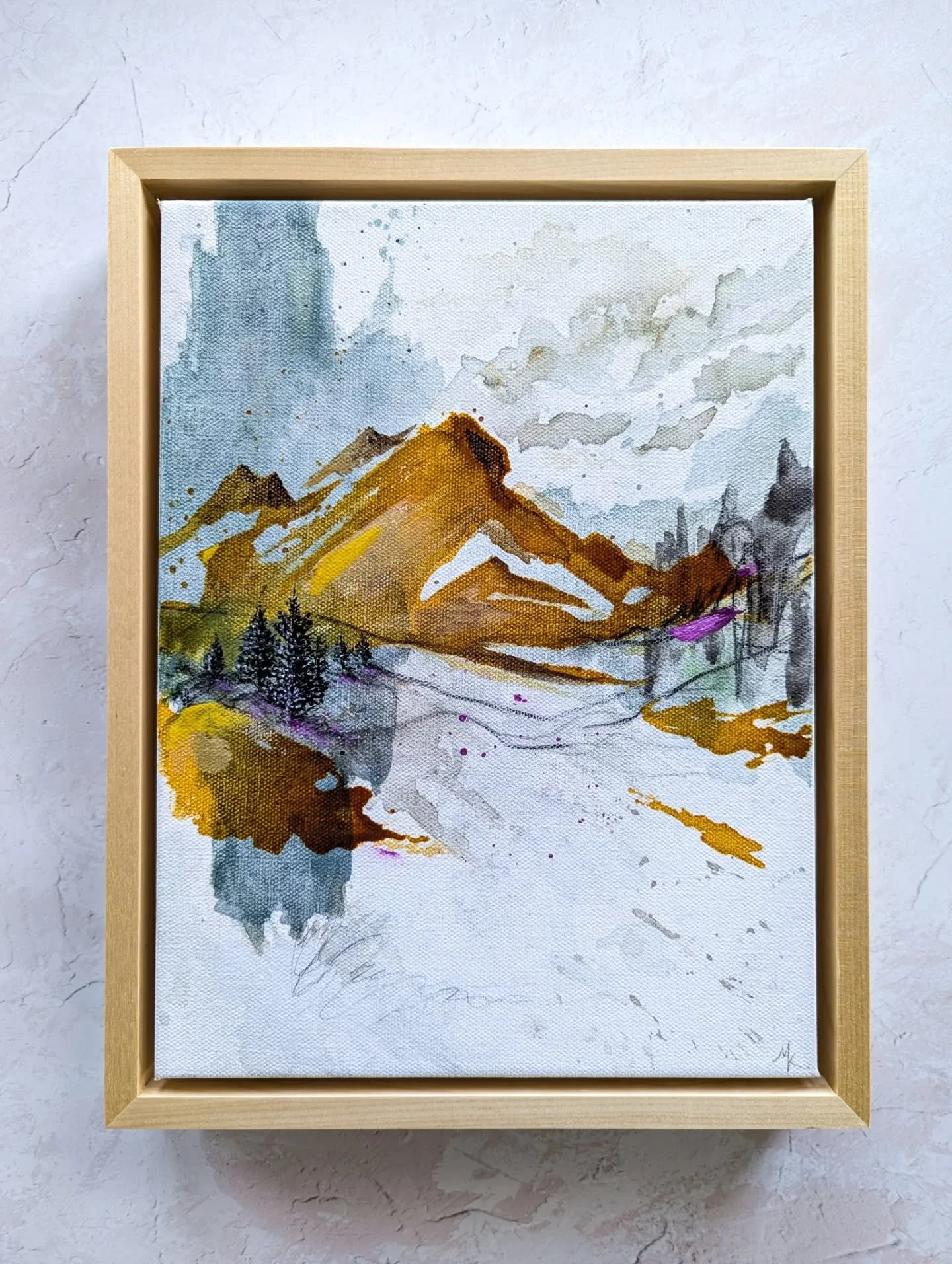 &quot;Did It Snow?&quot; just went down to Santa Fe to be a part of @divine_west_santa_fe gallery's small works show. Do you see the trees hiding in the shadows? Swipe for a closer look.

Abstract landscape painting, Contemporary landscape, Mountains