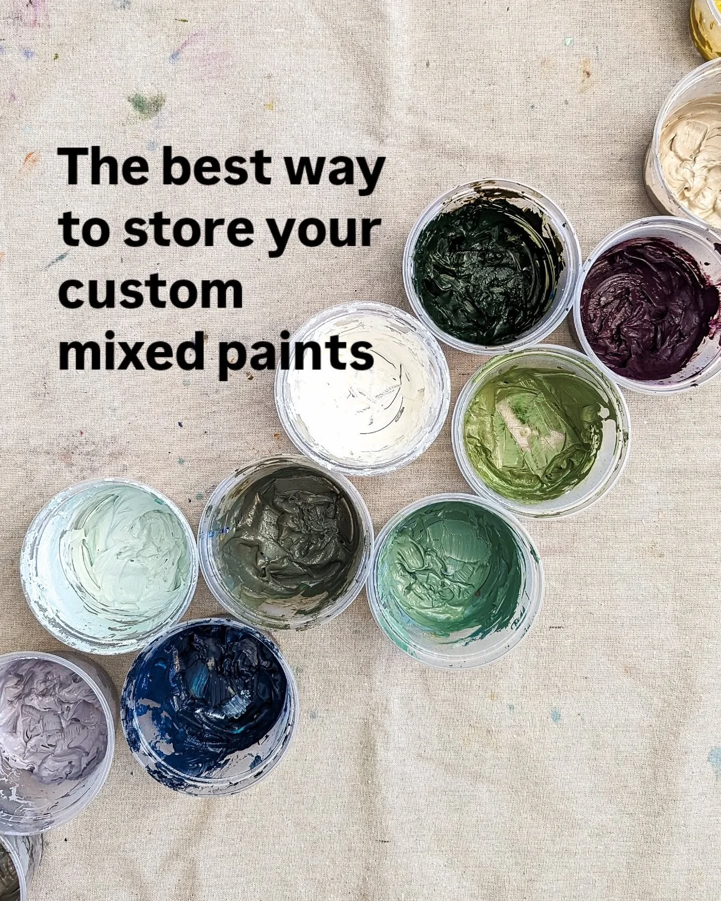 Want to know how I store my paint mixtures that keep for months? It's these deli containers that I reuse again and again. They're airtight and I have yet to have a mixture go bad. 

You'll want to keep enough paint in them that they don't dry out, bu