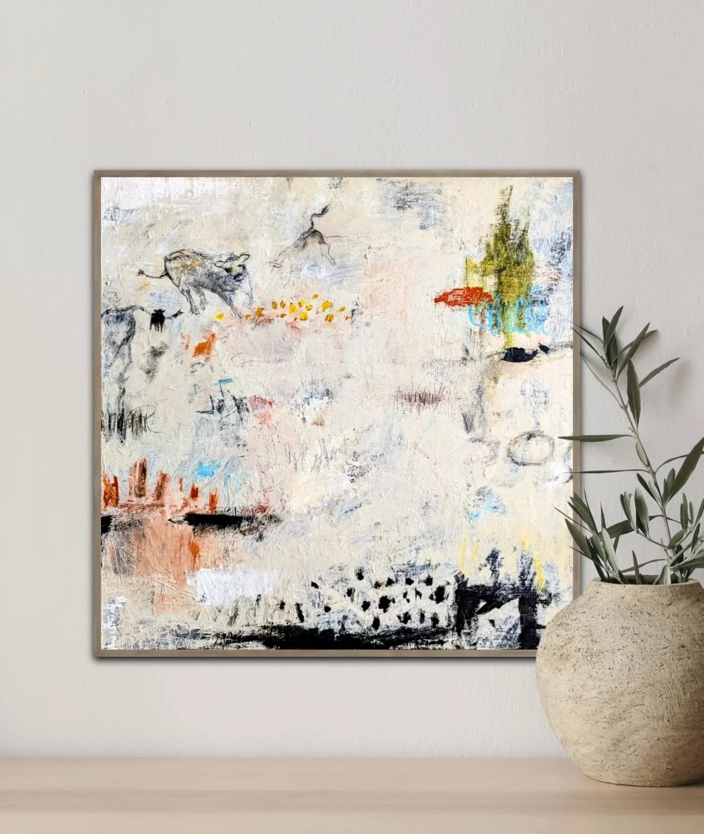 It feels so good to be back in the studio! 

Today I'm working on a mostly abstract painting called "Jumping For Joy." I grew up on a farm and we grew corn and had cattle. In the winter when the cows didn't have grass to eat, they would get