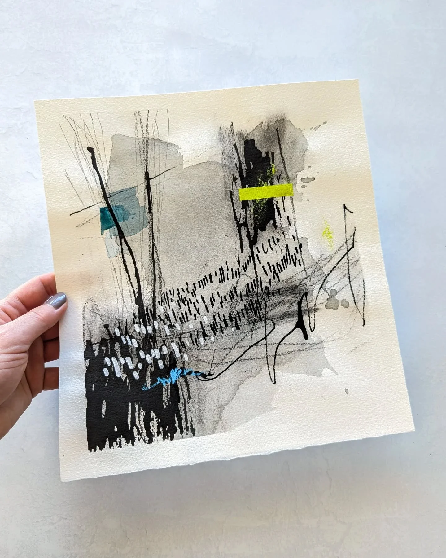 The first of the paintings in the next series on paper! That little line of bright yellow has my heart 💛

I'm working on getting these up on my website. They are 10"x8" on thick watercolor paper. $75 including shipping in the US. 

#abstra