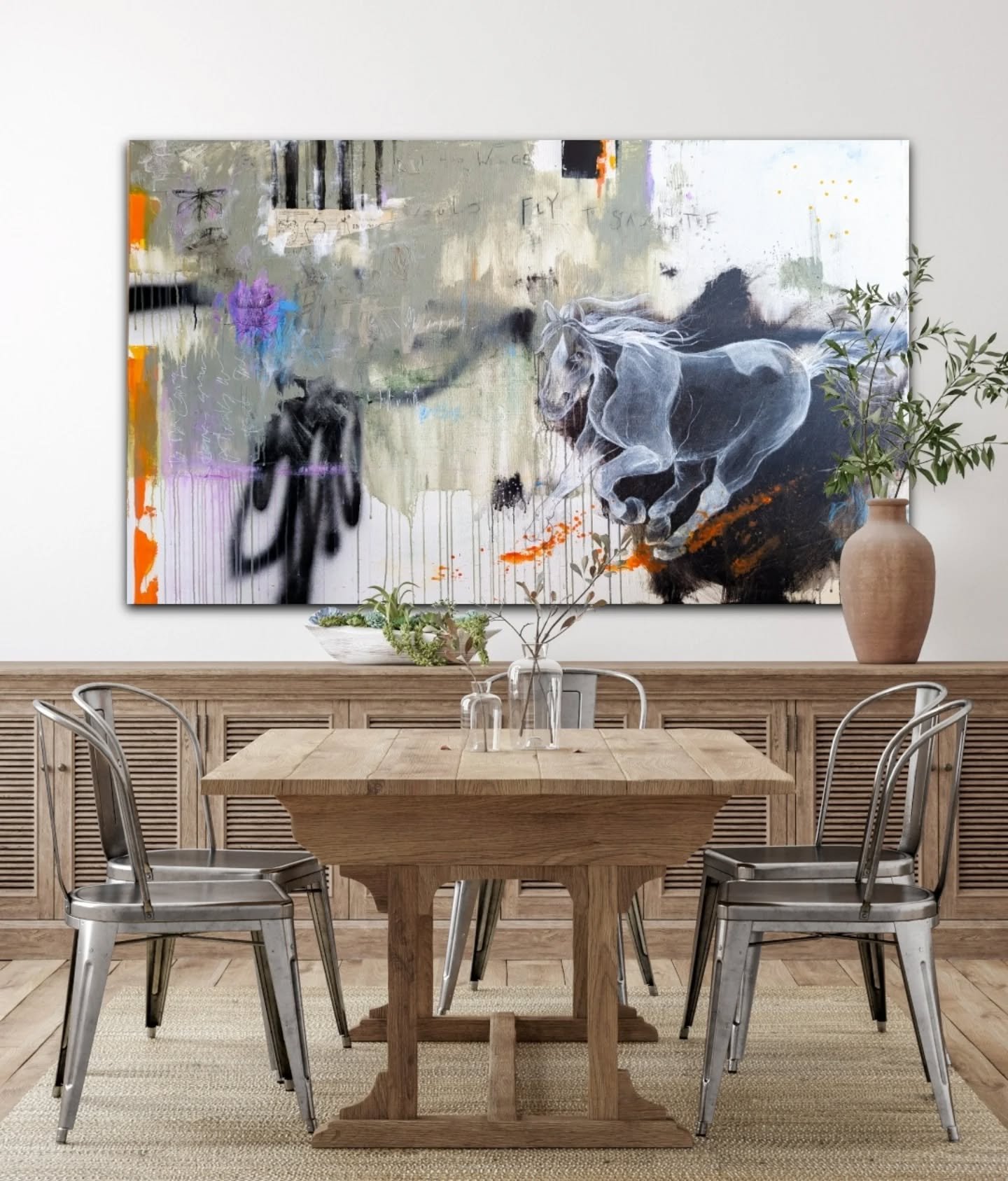 "Decoration's Dream" is about a horse we had when I was a kid. In this piece he's running fast, dashing across the field toward things he loves and dreams about. In reality, Dec never ran very fast when I knew him. He was very old, living n