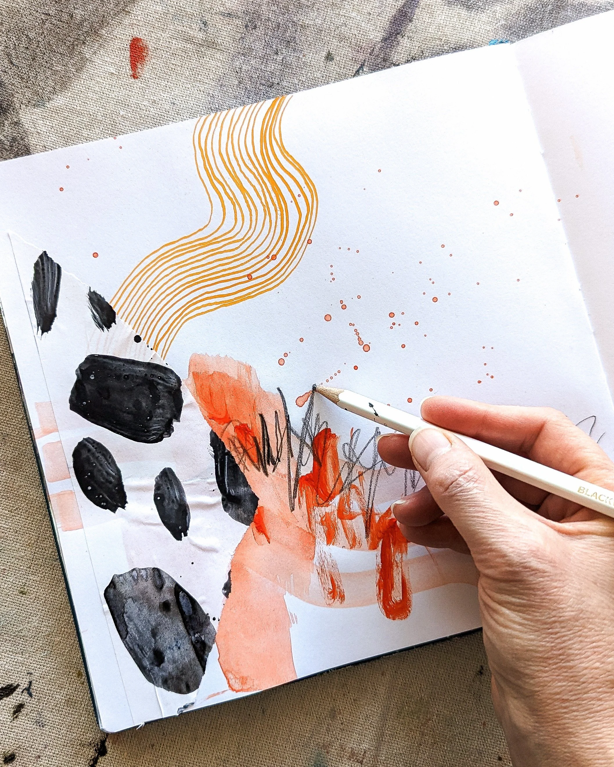 The great thing about an art journal is that you can try anything you want to, even if it feels a bit out of place with the rest of your work. Sometimes I make some marks or a composition in my journal that shifts the entire direction of my art thoug