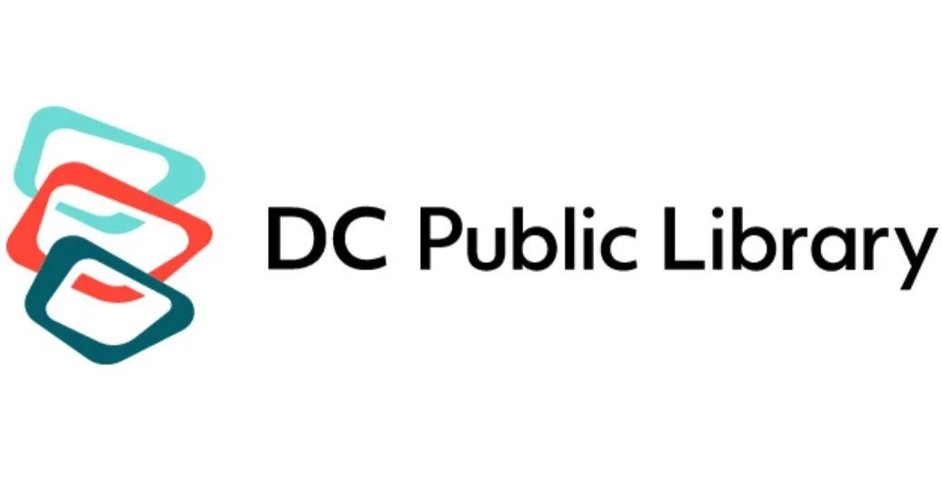 A logo for the DC public library which has hired With Ink poet Joseph for several National Poetry Month events, including type-ins.