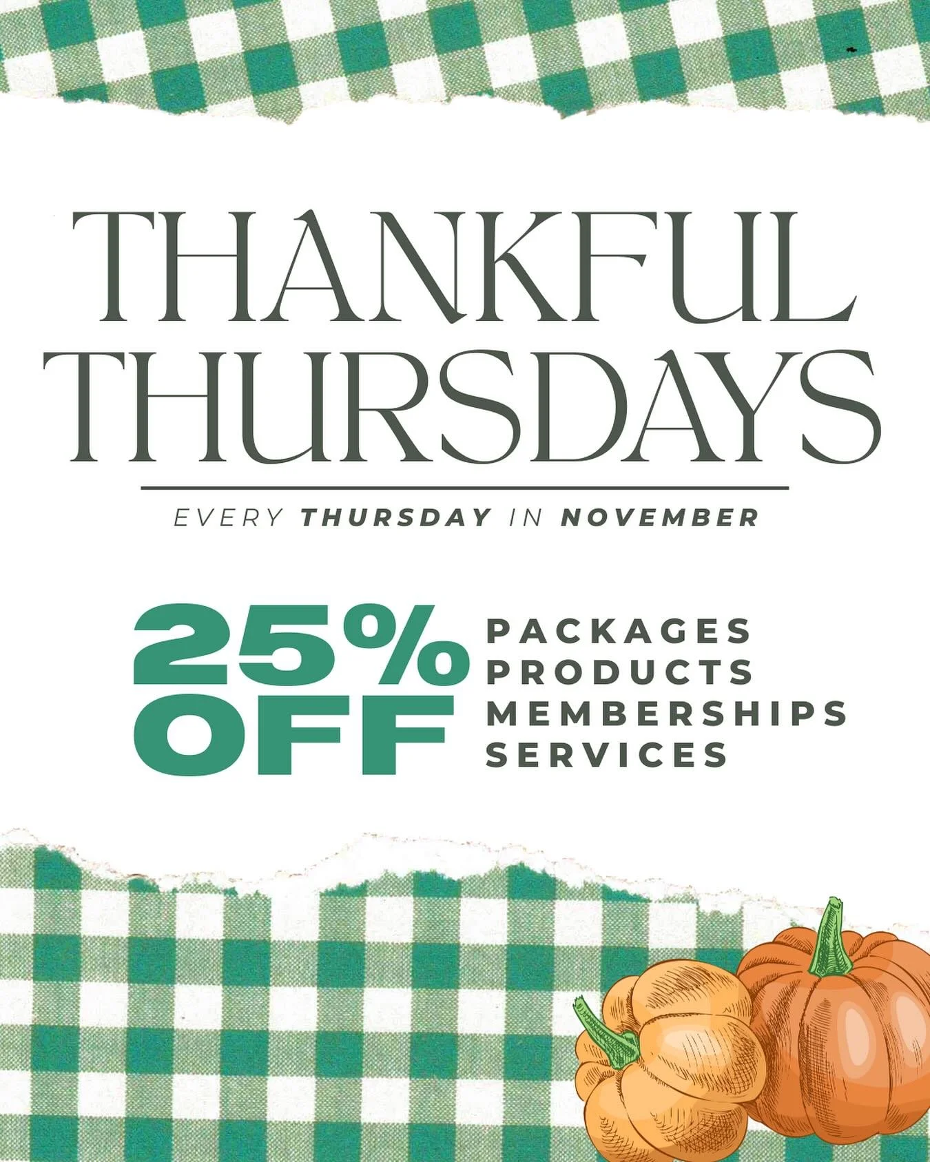 Thankful for YOU! 🧡 Every Thursday in November &rarr; 25% OFF everything: memberships, products, packages &amp; services. Let&rsquo;s get glowing for the holidays! ✨
#EnergySpa #EnergyTanning #EnergySpaandTanning #HolidaySpecials #ThankfulThursday #