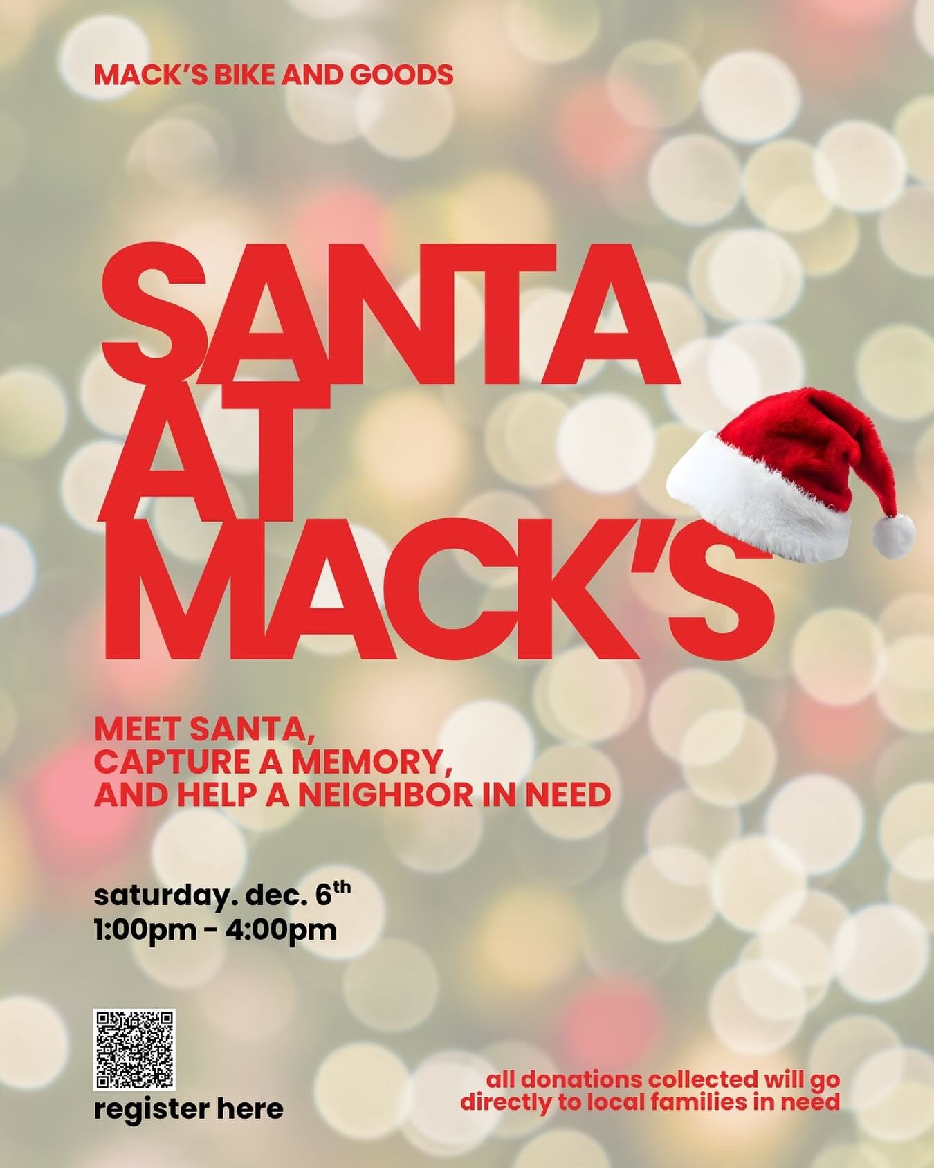 🎄Let&rsquo;s wrap 🎁 up the year together with a chance for the little ones to meet Santa 🧑&zwj;🎄 at Mack&rsquo;s this December! Hot cocoa and cookies 🍪 will be provided, along with a holiday wish list writing station 📝.

100% of your selected d