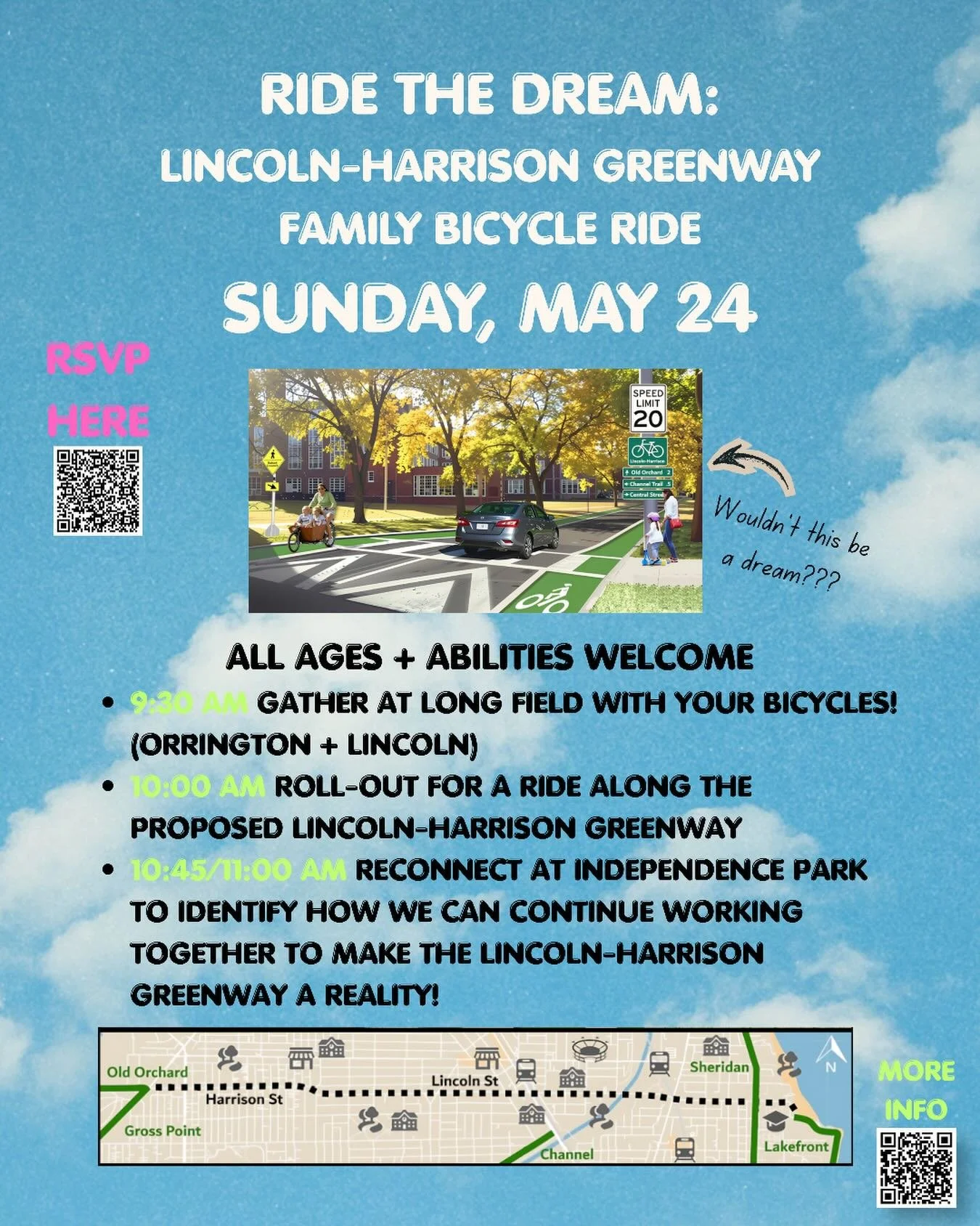 JOIN US FOR AN ALL AGES &amp; ABILITIES BICYCLE RIDE DOWN WHAT WE HOPE TO BE THE FUTURE LINCOLN-HARRISON GREENWAY!

Let&rsquo;s keep working together as a community to help support building a network of connected bicycle infrastructure for Evanston! 