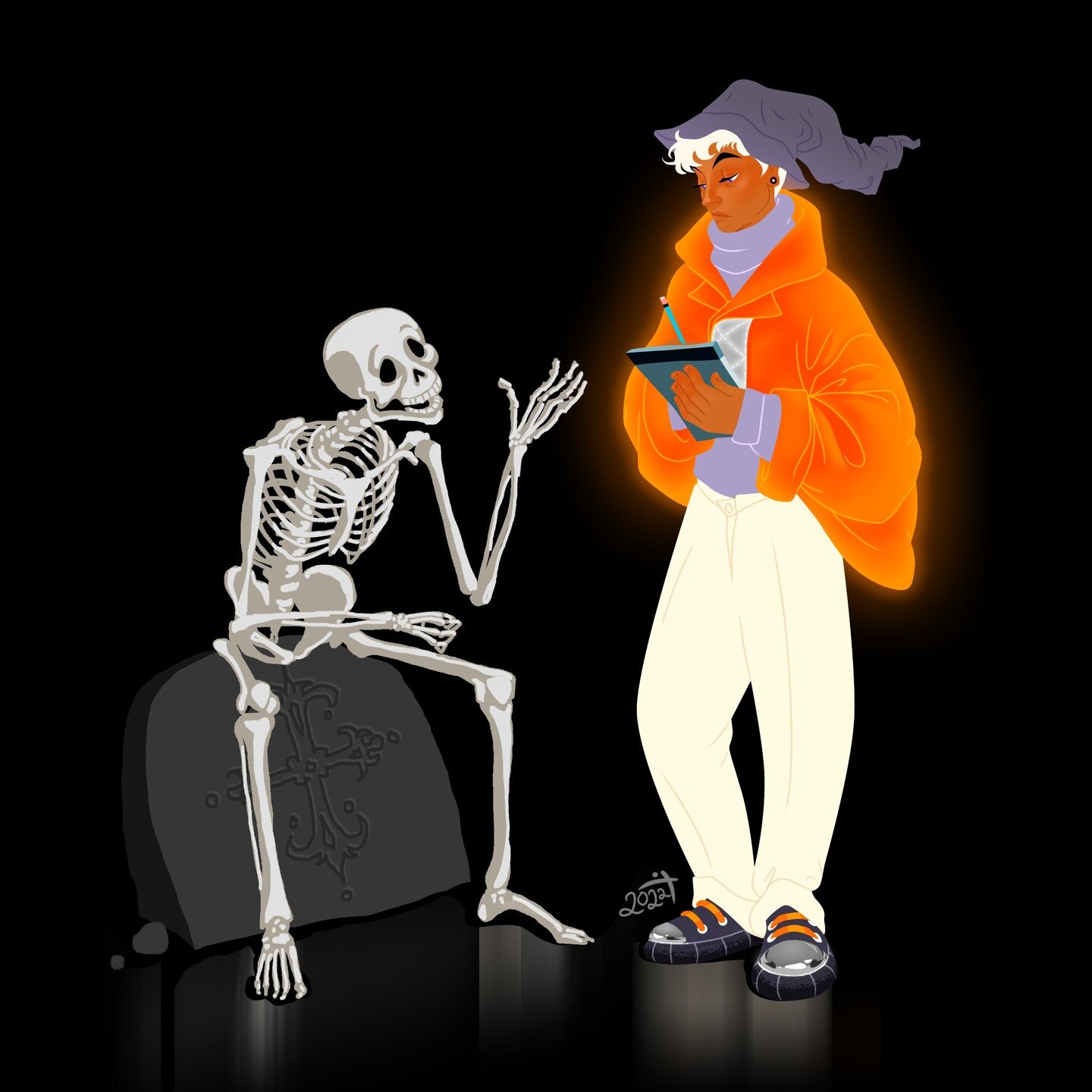 Necromancy would solve a lot of archaeological debates? Or a fun new way to cheat on a history exam&hellip;

(Working through WIPs to get out of artblock; started this last October with @i_sometimes_makes_things92 - oops.)

#art #digitalart #artistso