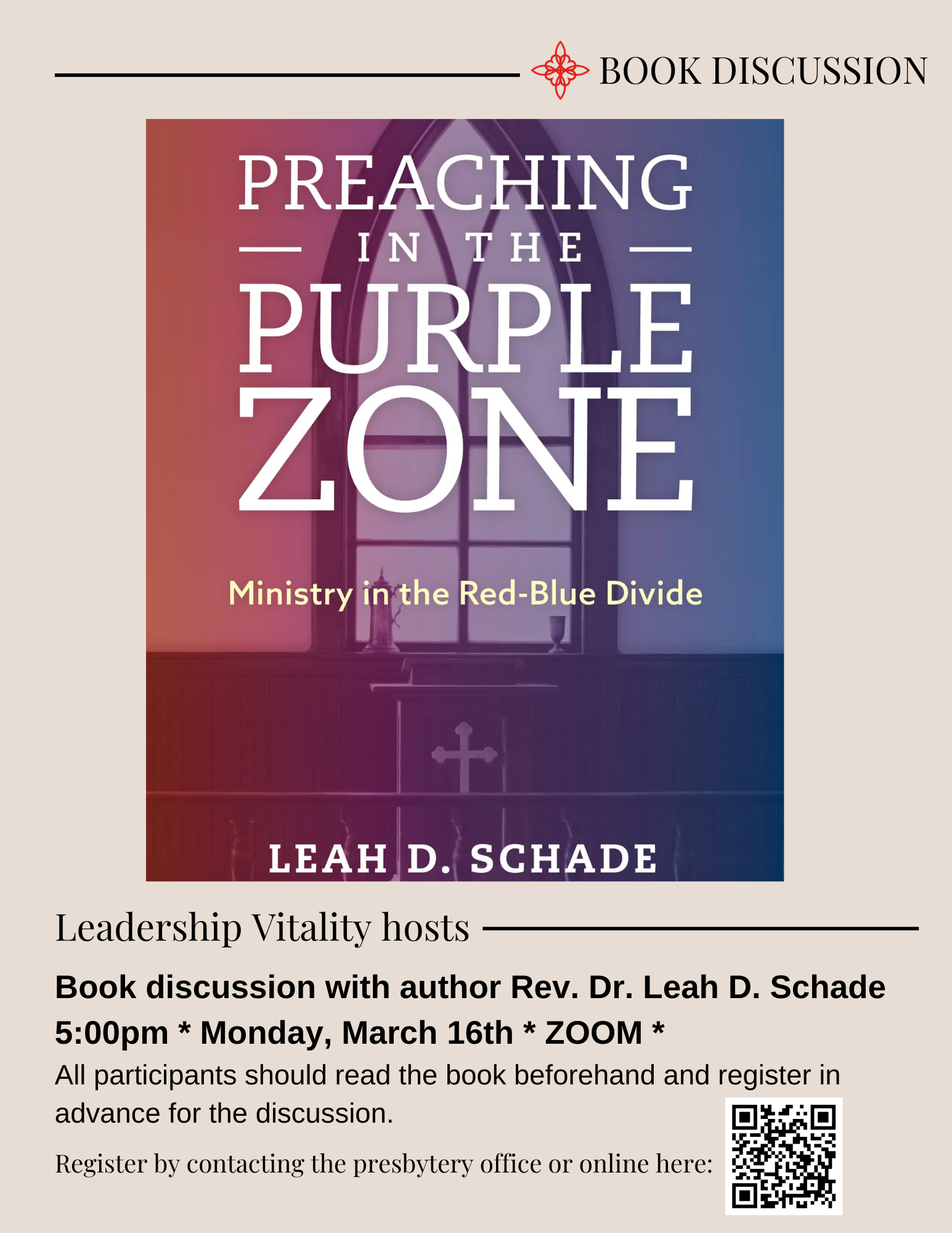 Book Discussion w/ Rev. Dr. Leah Schade: Preaching in the Purple Zone
