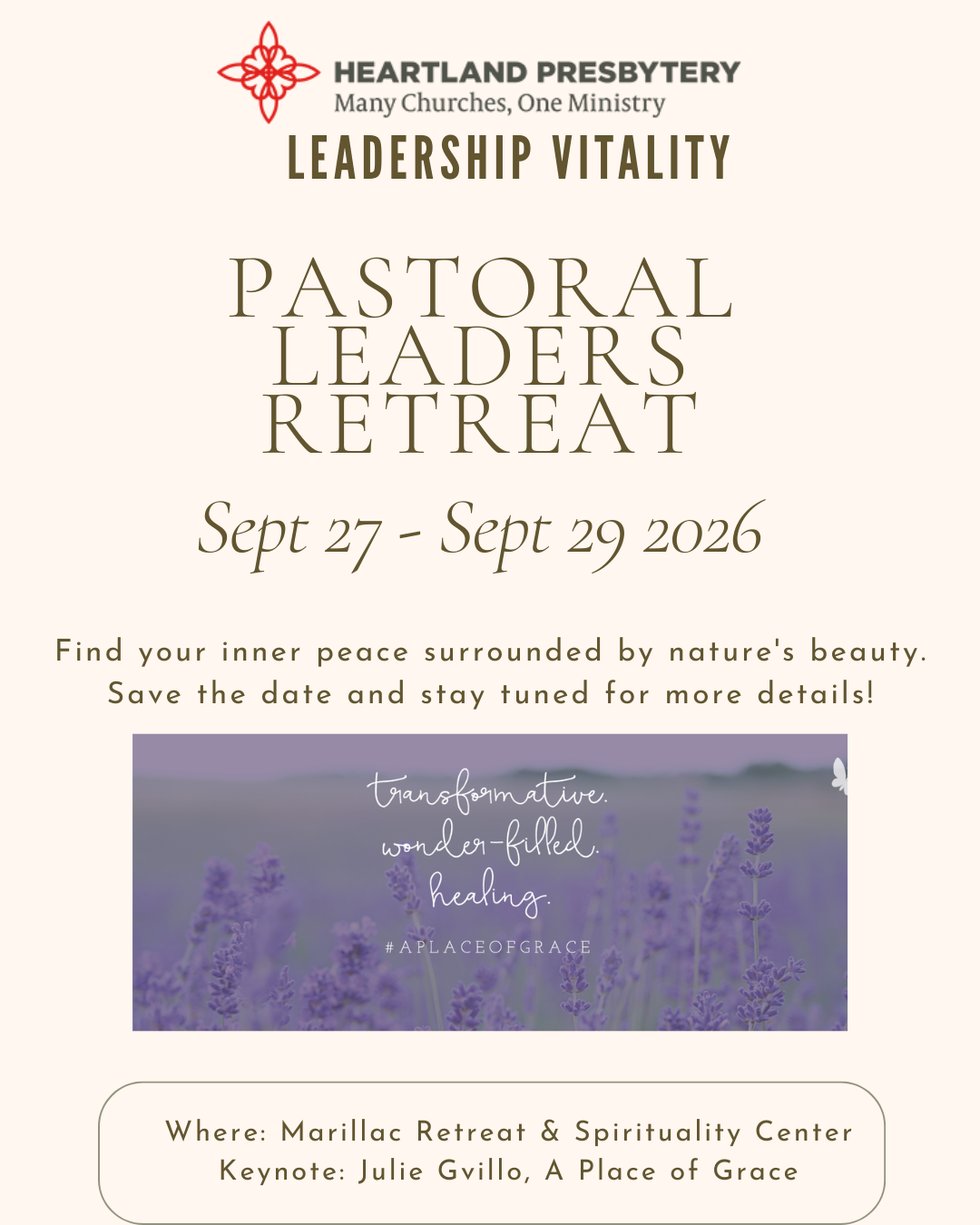 Save the Date - Pastoral Leaders Retreat