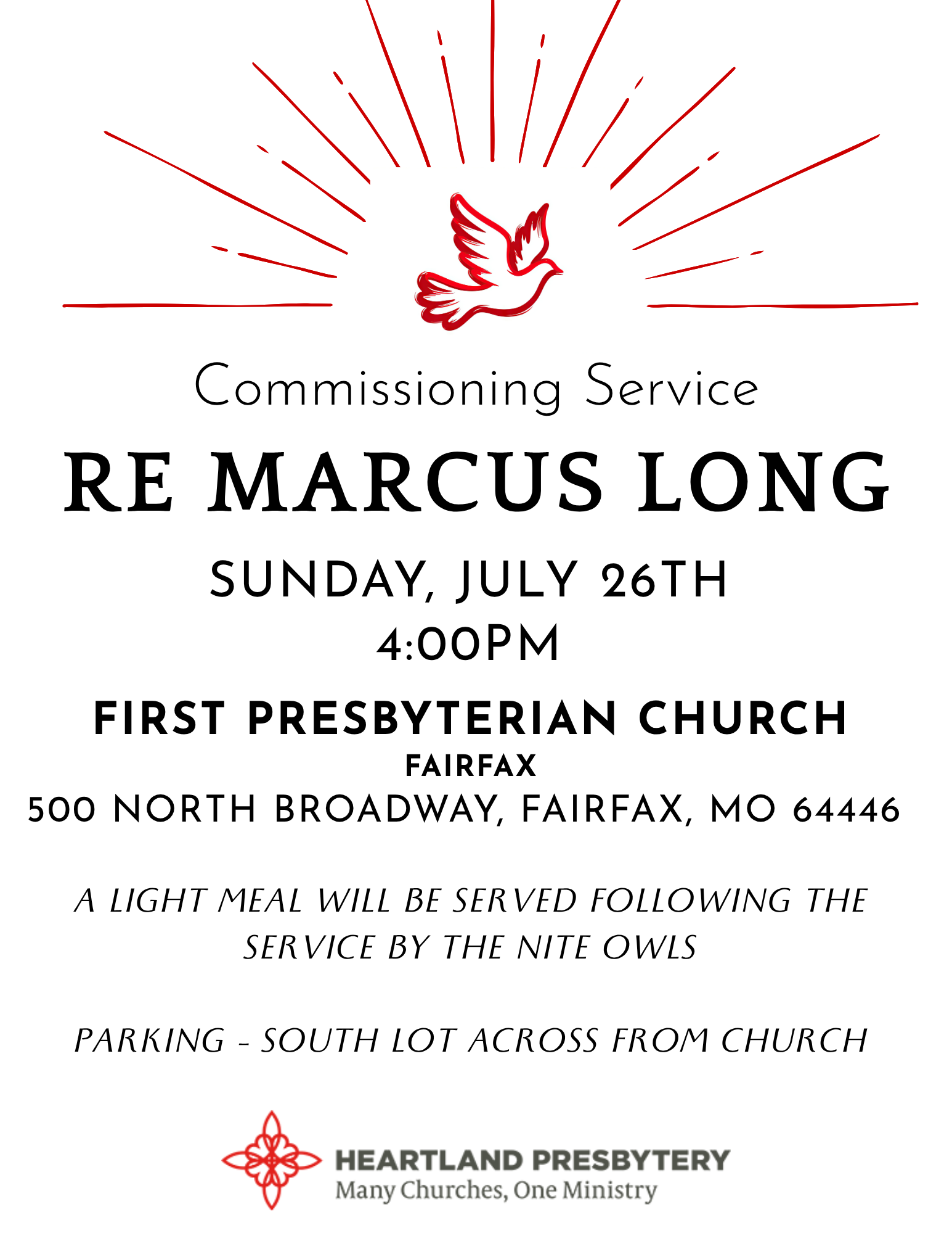 Commissioning Service: RE Marcus Long to First Fairfax