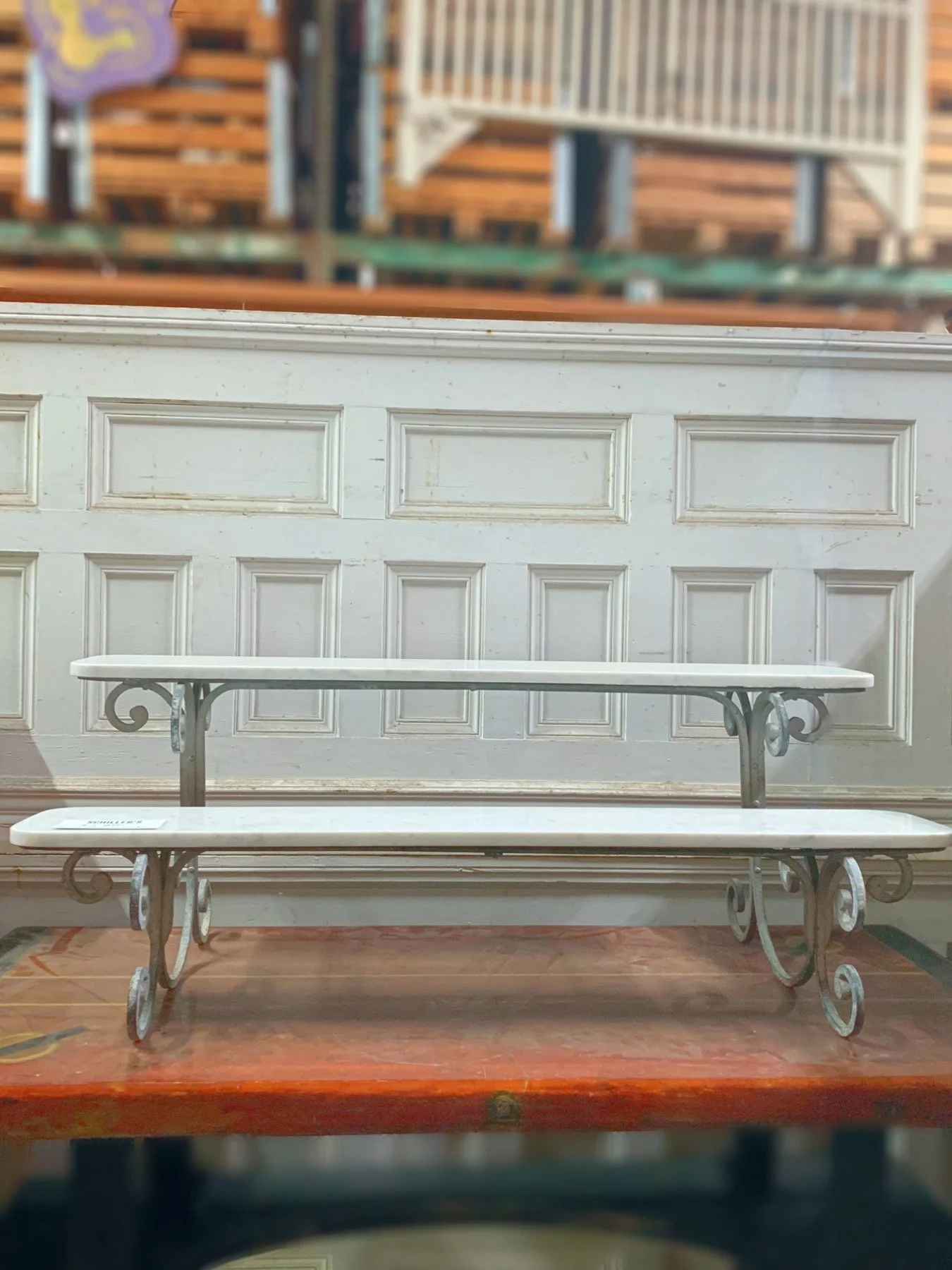 French Iron Two-Tiered Stand with Marble Shelves