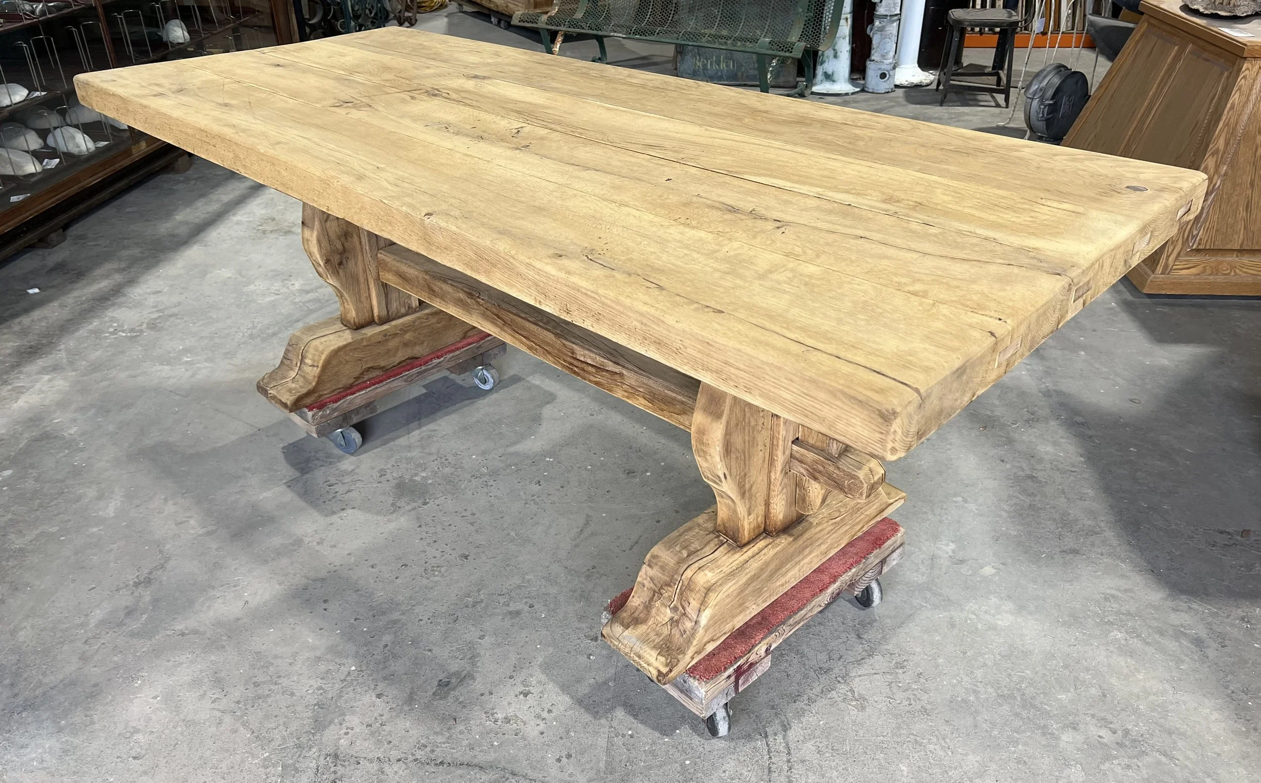French stripped oak trestle table