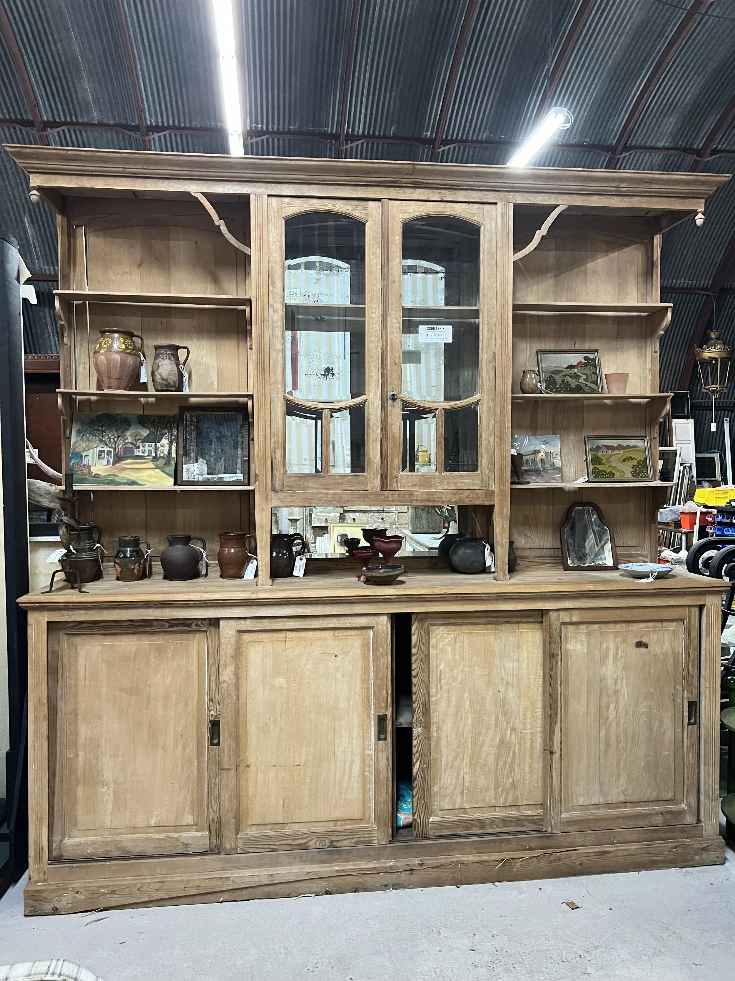 Pine Bar Cabinet w/ beveled glass