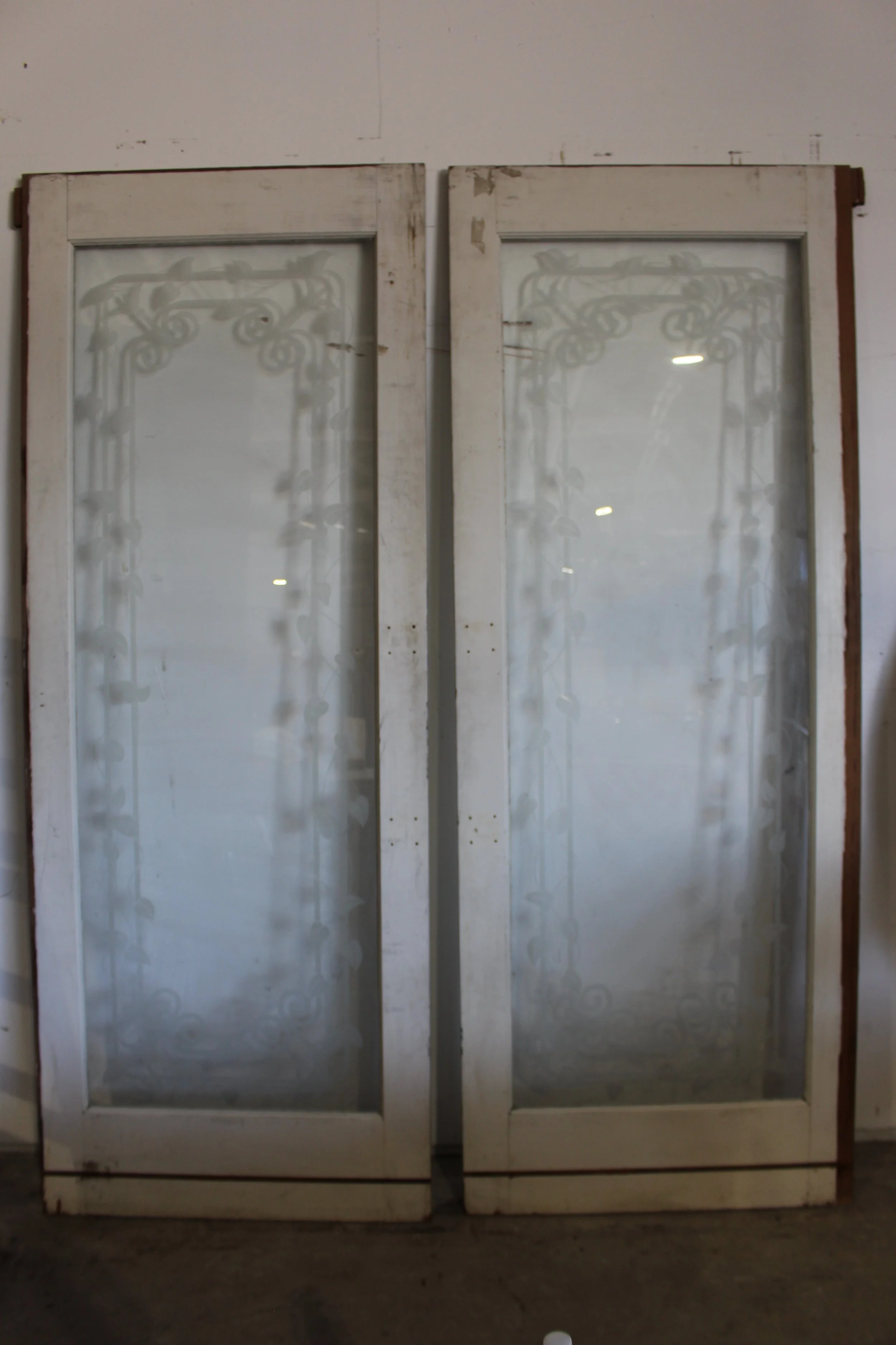 Pair of Wooden Framed Glass Pocket Doors