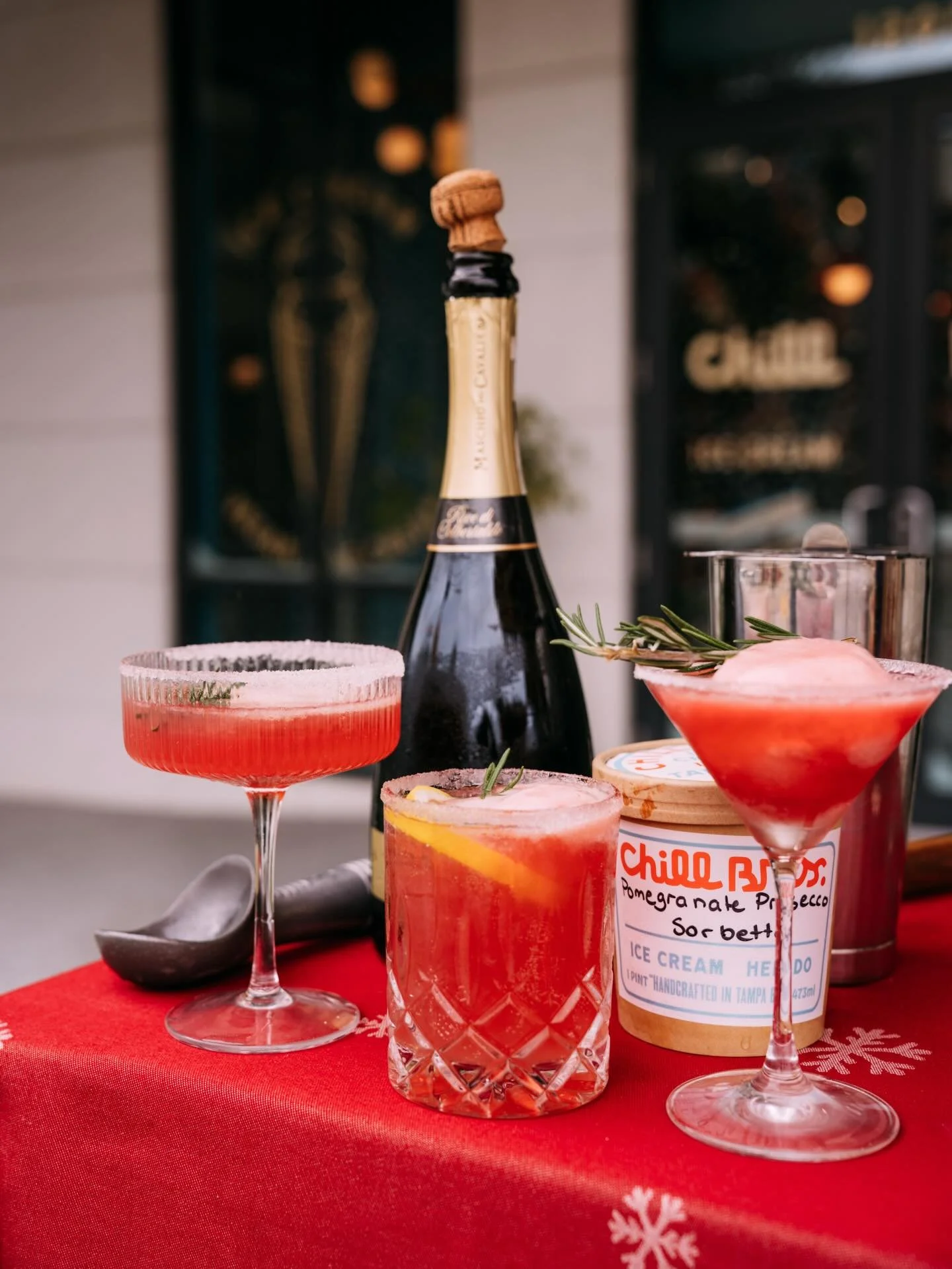 NYE three ways. Each cocktail starts with a scoop of our Pomegranate Prosecco Sorbet. Here&rsquo;s how to make them 🍨

Sparkling Pomegranate Sorbetto Martini
2 oz vodka or gin
&frac12; oz St-Germain
1 oz pomegranate juice
&frac14; oz fresh lemon jui