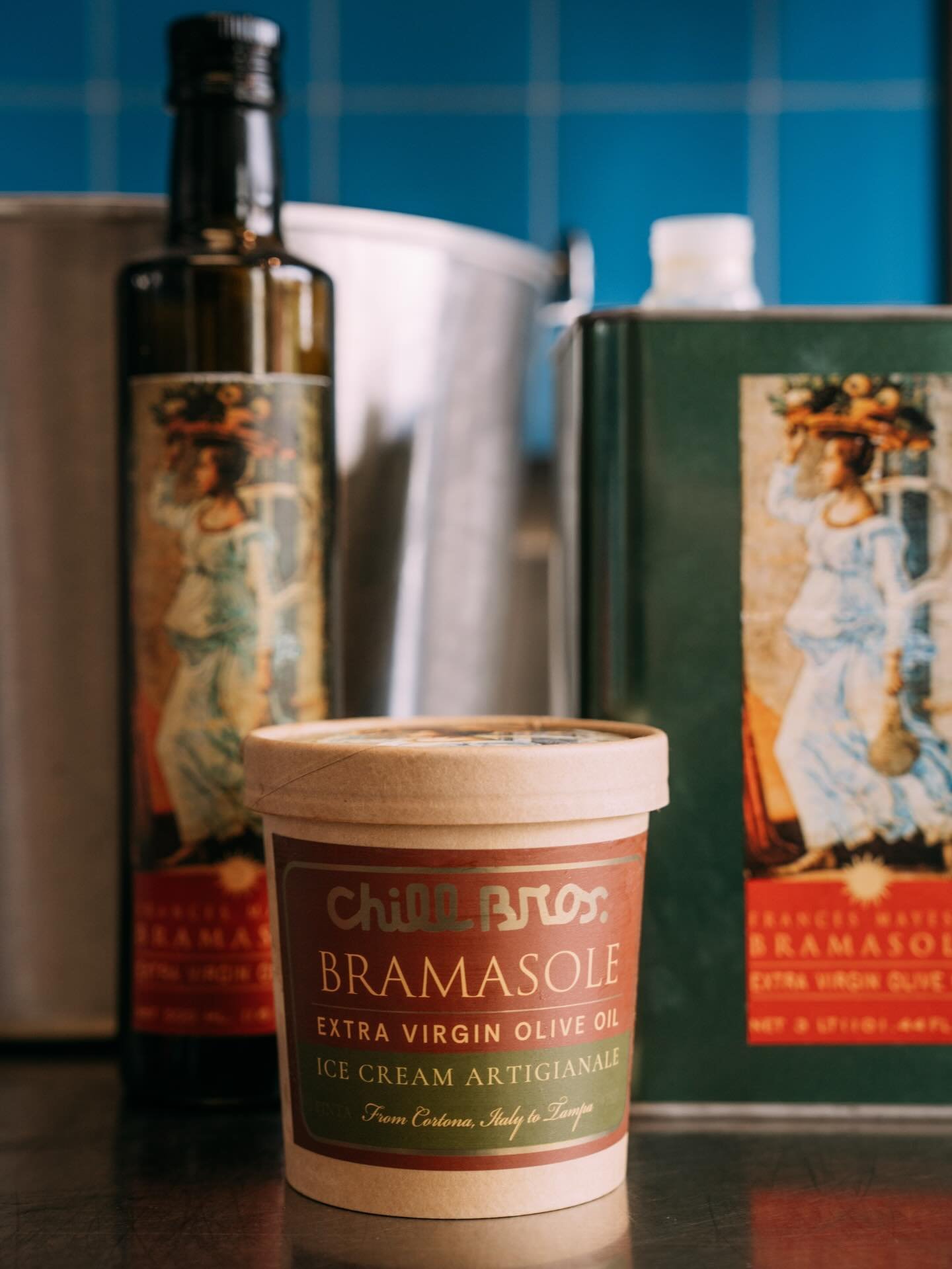 Olive oil ice cream made with premium Tuscan extra virgin olive oil from the Frances Mayes Bramasole estate in Cortona, Italy. Hand-harvested in fall 2025 and cold-pressed with the same care and tradition that defines the Tuscan countryside. @bramaso