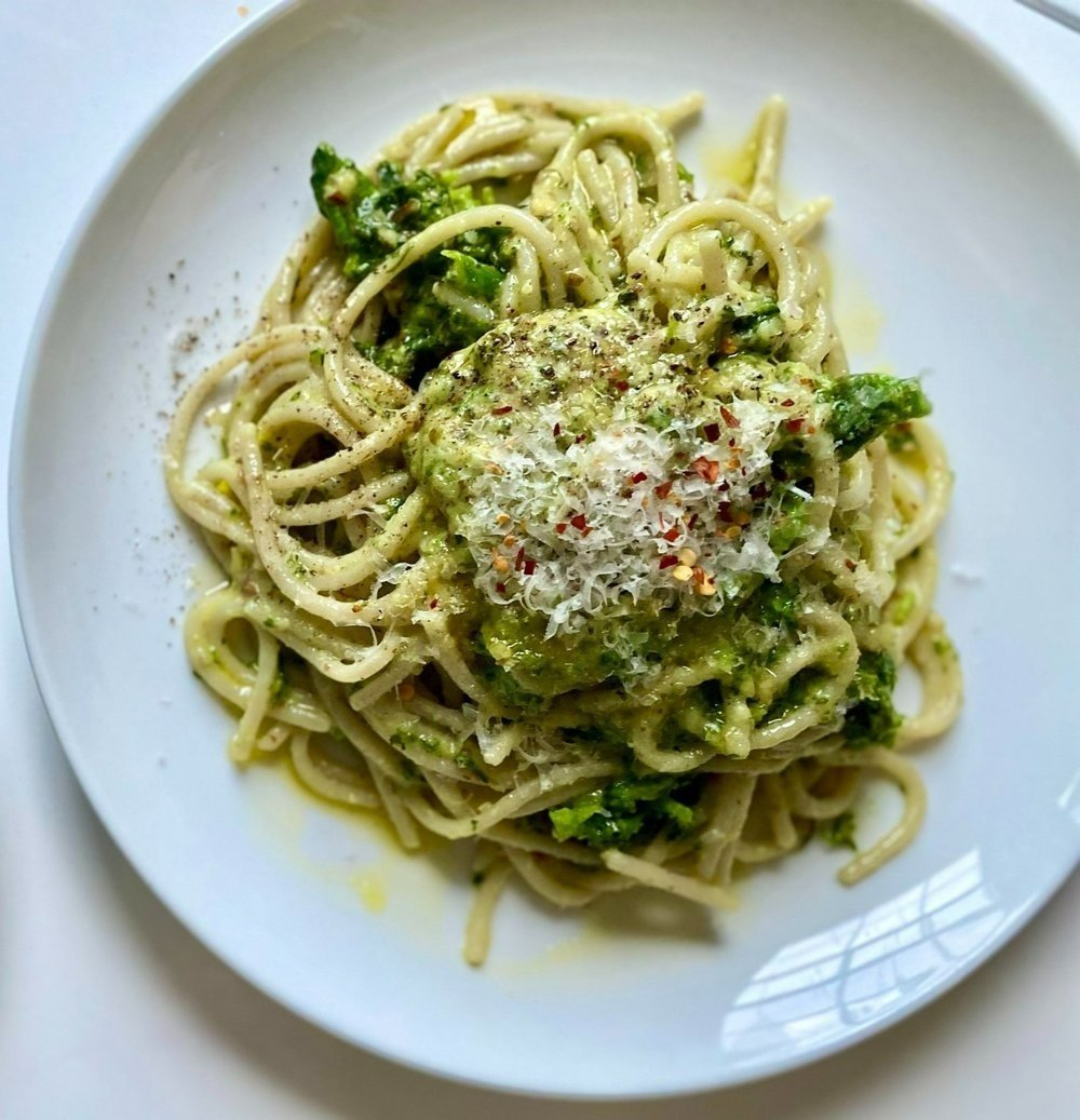 Spaghetti with Walnut-Arugula Pesto