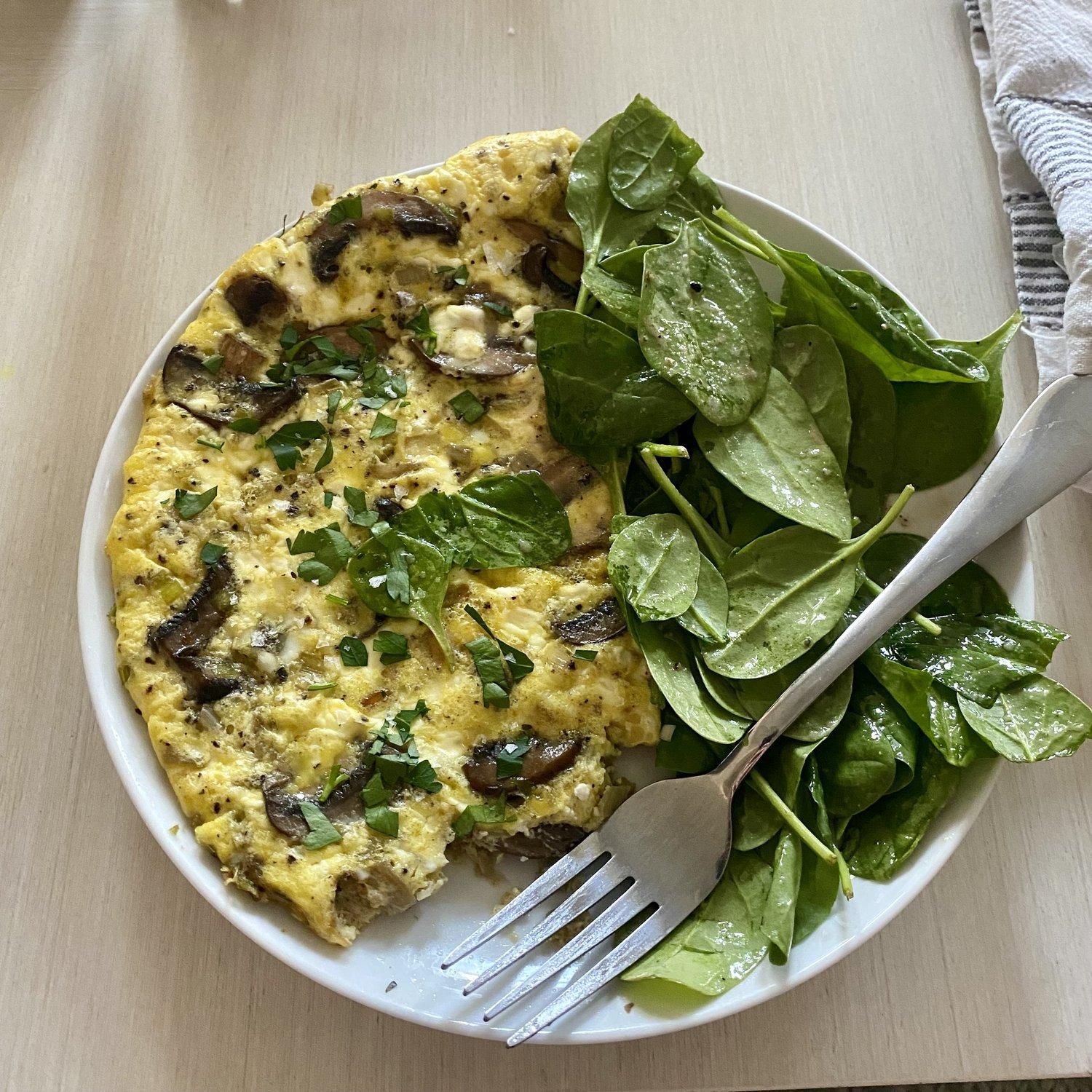 Baked Omelet with Dressed Spinach