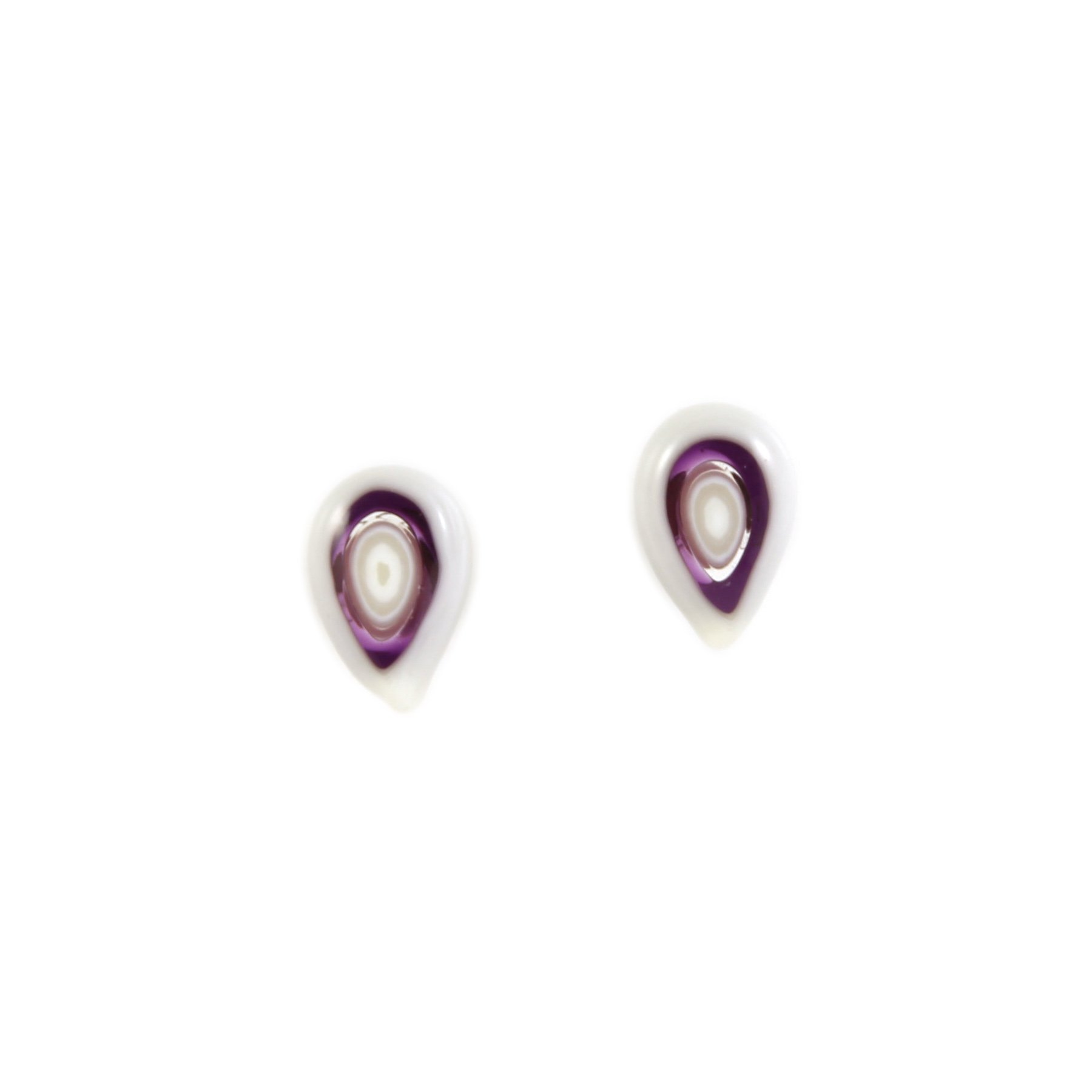 Art Glass Earrings: Droplet Studs - 16 Violet and French Vanilla
