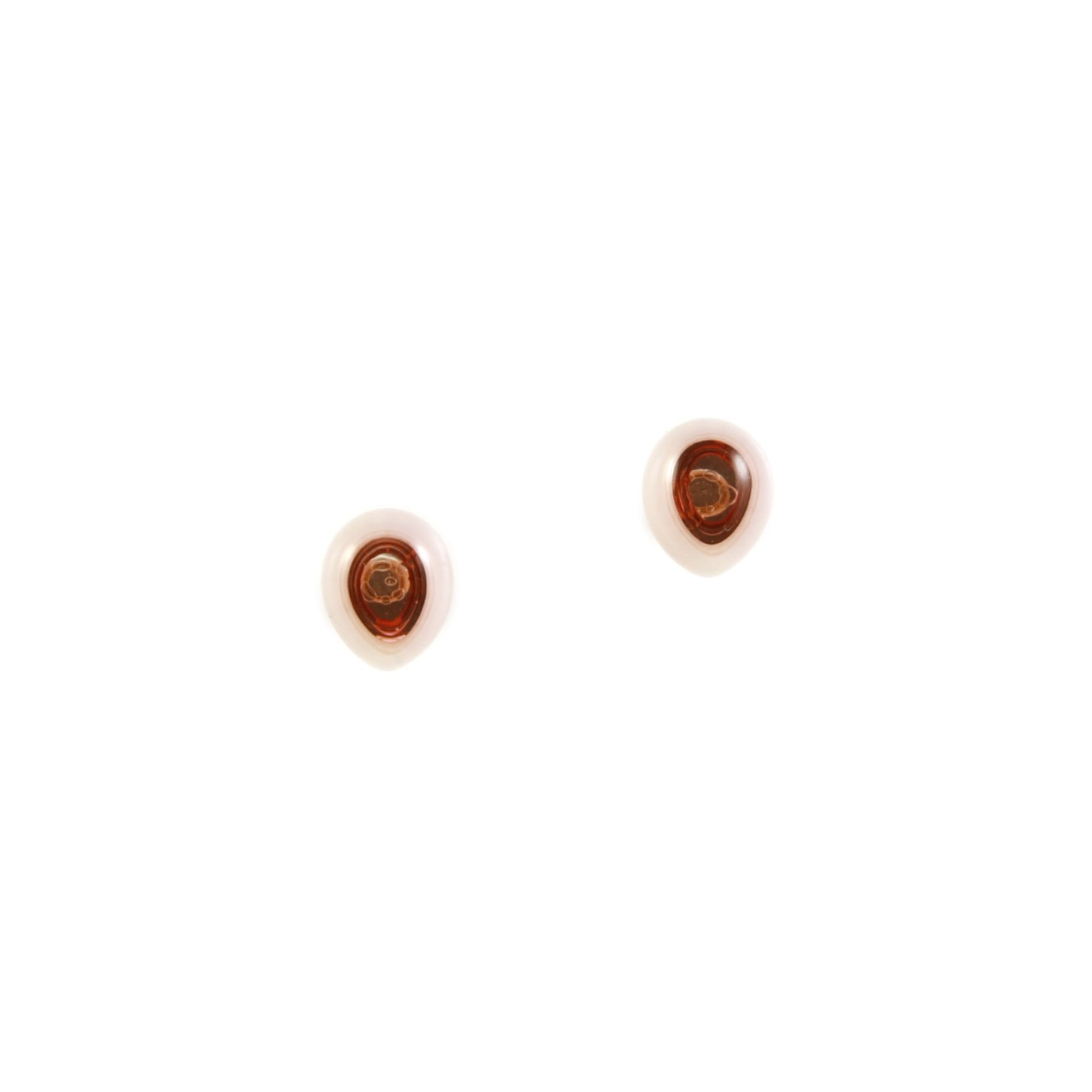 Art Glass Earrings: Droplet Studs - 27 Coral Sunset and French Vanilla