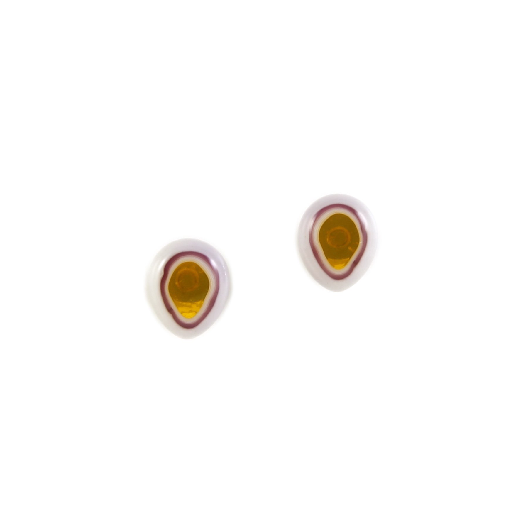 Art Glass Earrings: Droplet Studs - 30 Marigold and Violet