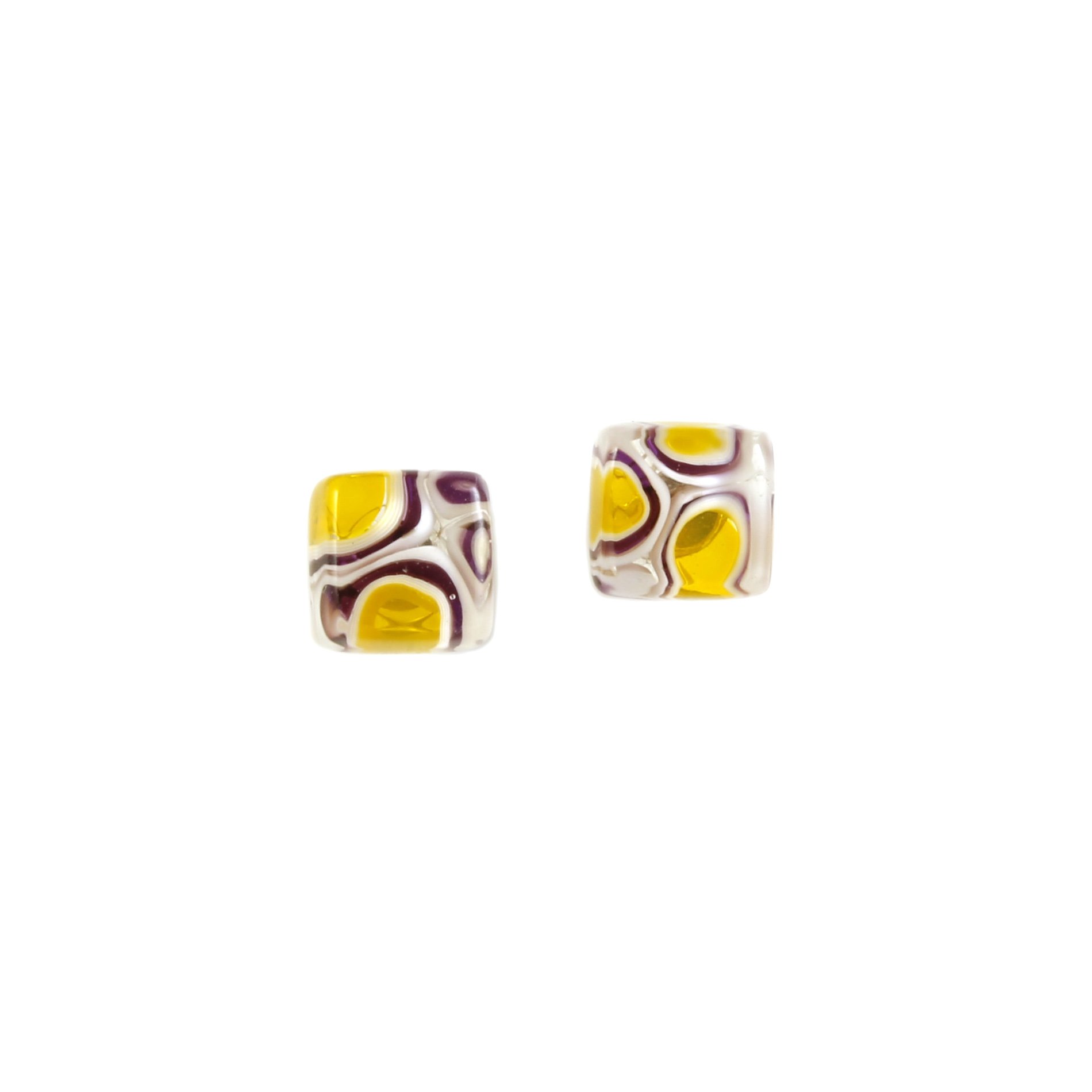 Art Glass Earrings: Small Proto Squares - 30 Marigold and Violet