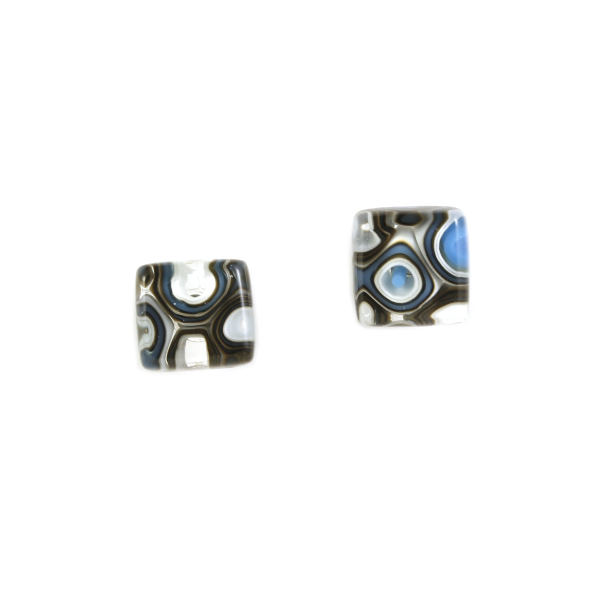 Art Glass Earrings: Large Proto Squares - 07 French Vanilla and Egyptian Blue