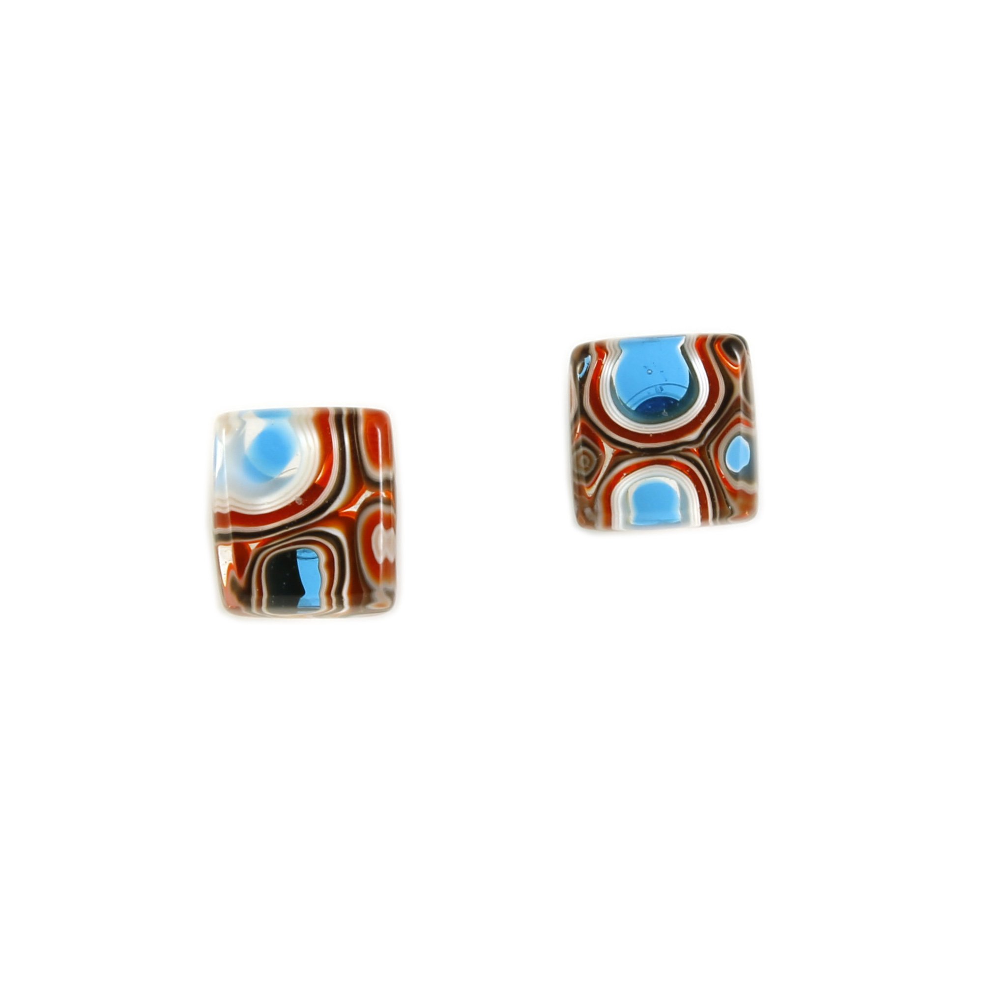 Art Glass Earrings: Large Proto Squares - 05 Orange and Turquoise