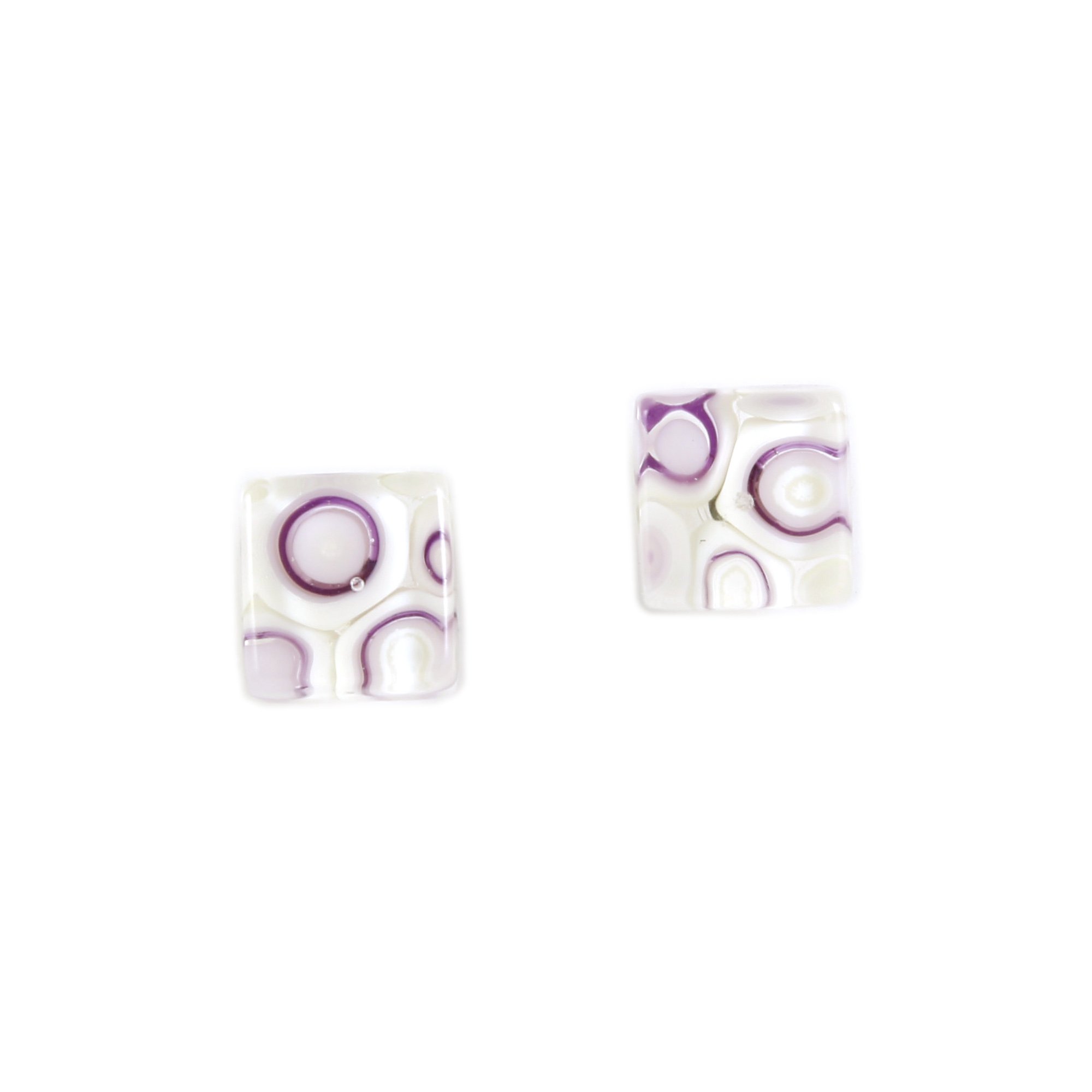 Art Glass Earrings: Large Proto Squares - 16 Violet and French Vanilla