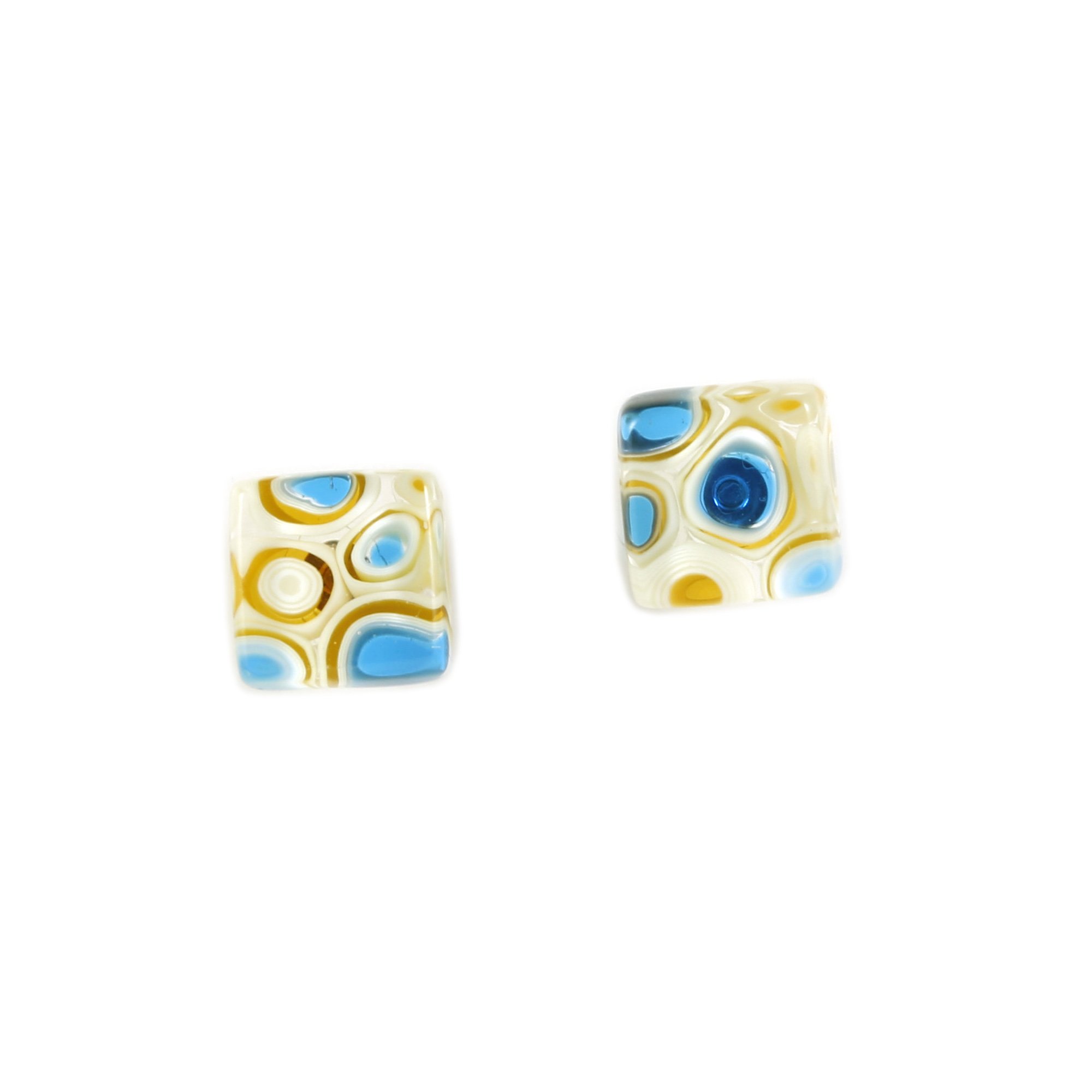 Art Glass Earrings: Large Proto Squares - 24 Turquoise and Amber