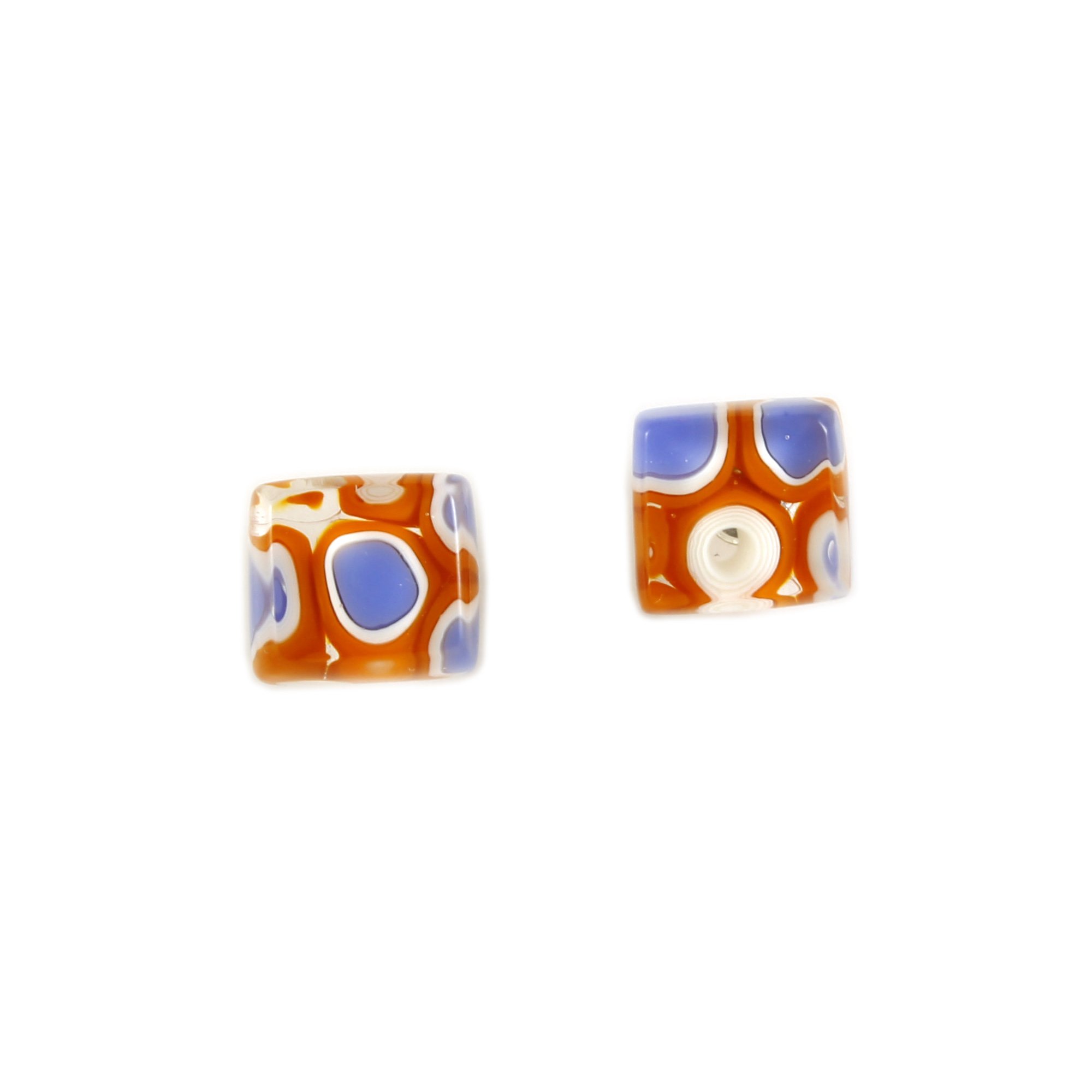 Art Glass Earrings: Large Proto Squares - 25 Burnt Orange and Cobalt Blue